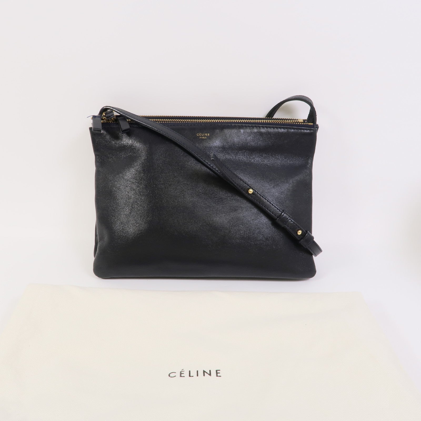CELINE 牛皮皮革Trio肩背袋