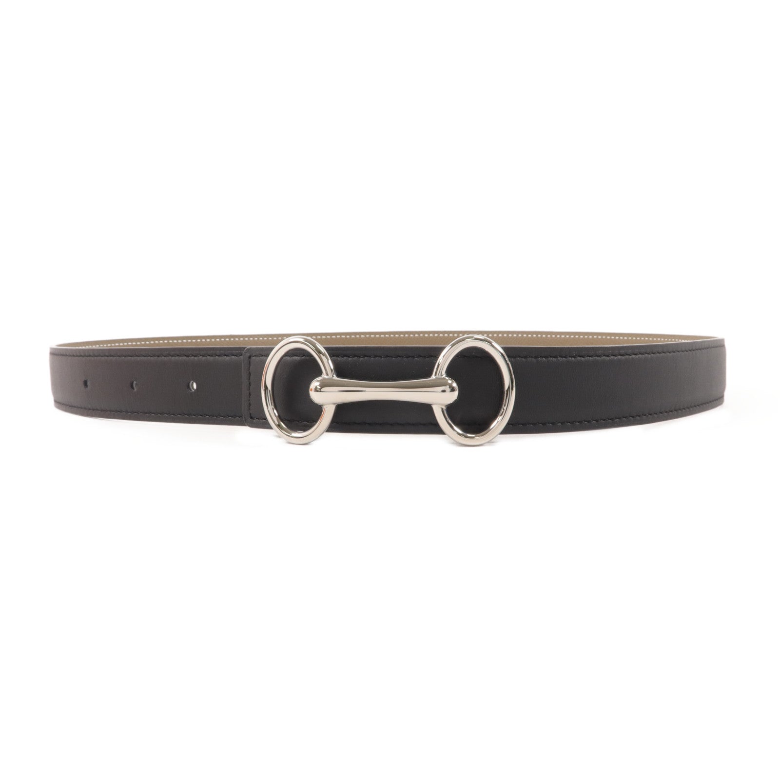HERMES Epsom皮革/Swift皮革Horsebit Reversible Belt皮帶Noir/Etoupe
