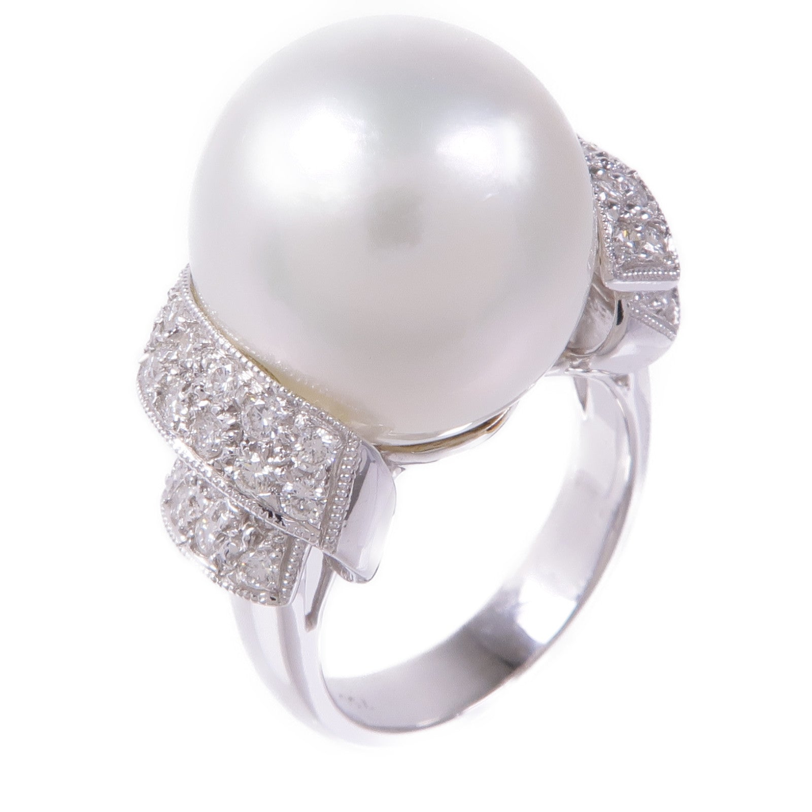 JEWELRY 18K白金Pearl Ring珍珠/鑽石戒指US#5
