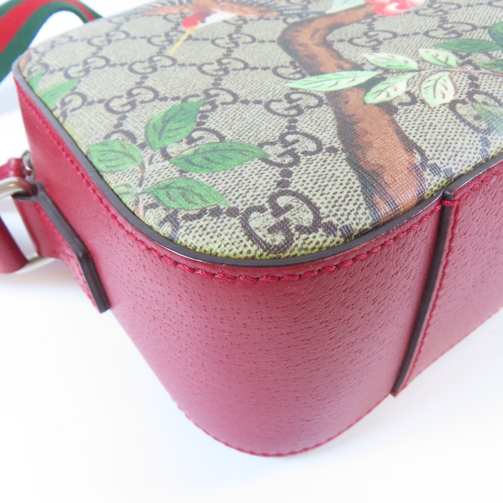 GUCCI 塗層帆布Shoulder Bag銀扣肩背袋啡色/紅色