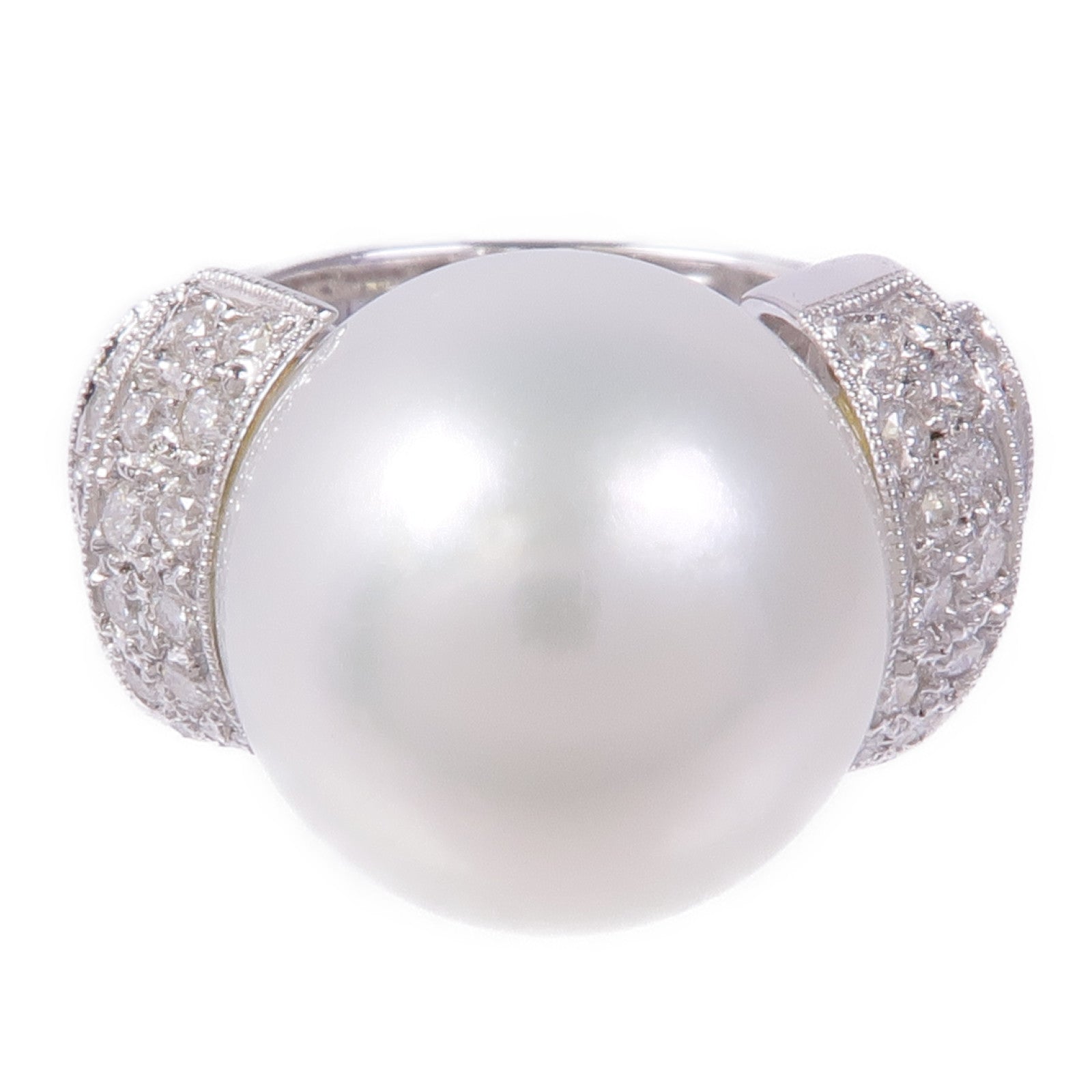 JEWELRY 18K白金Pearl Ring珍珠/鑽石戒指US#5