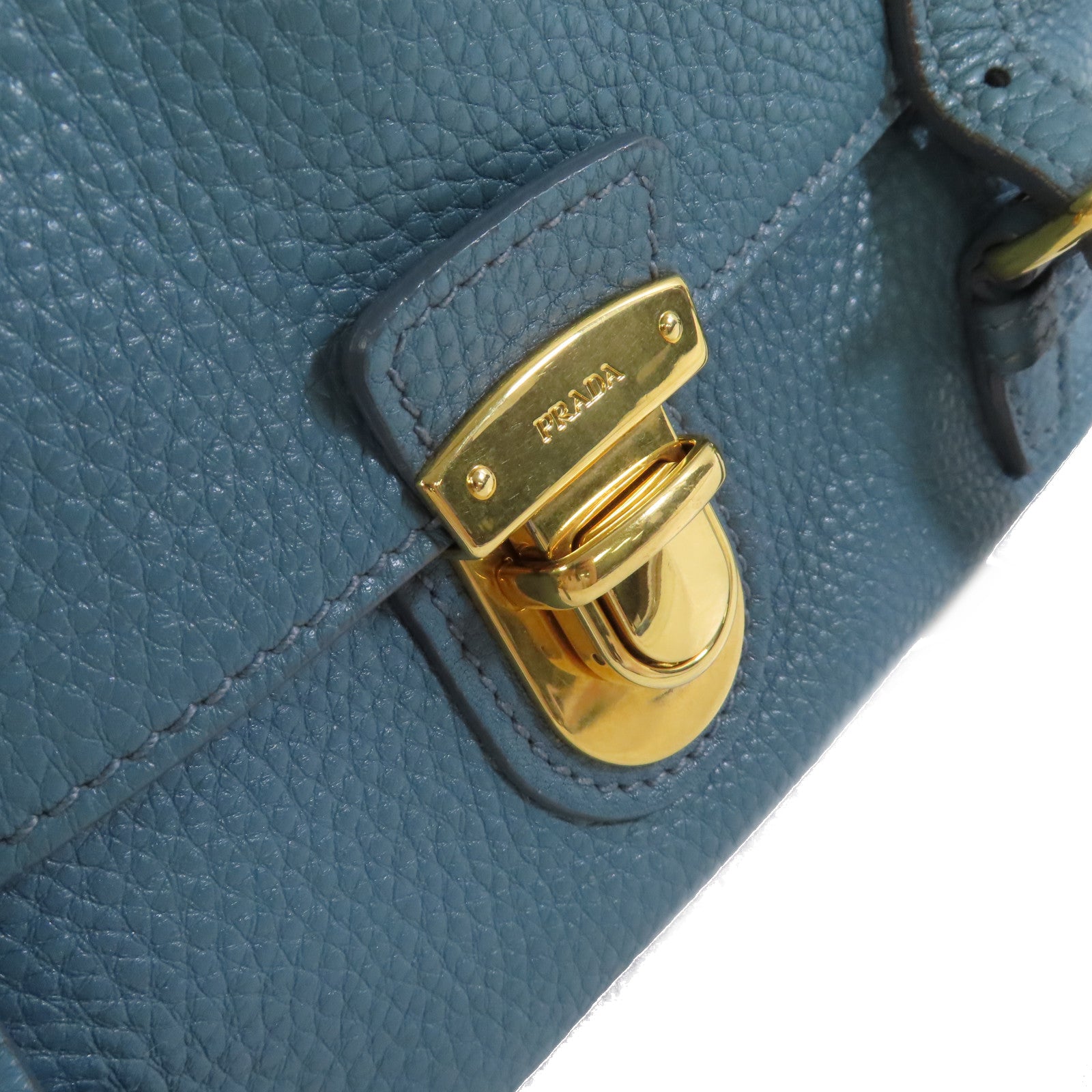 PRADA 牛皮皮革2Way Shoulder Bag金扣手挽肩背兩用袋藍色