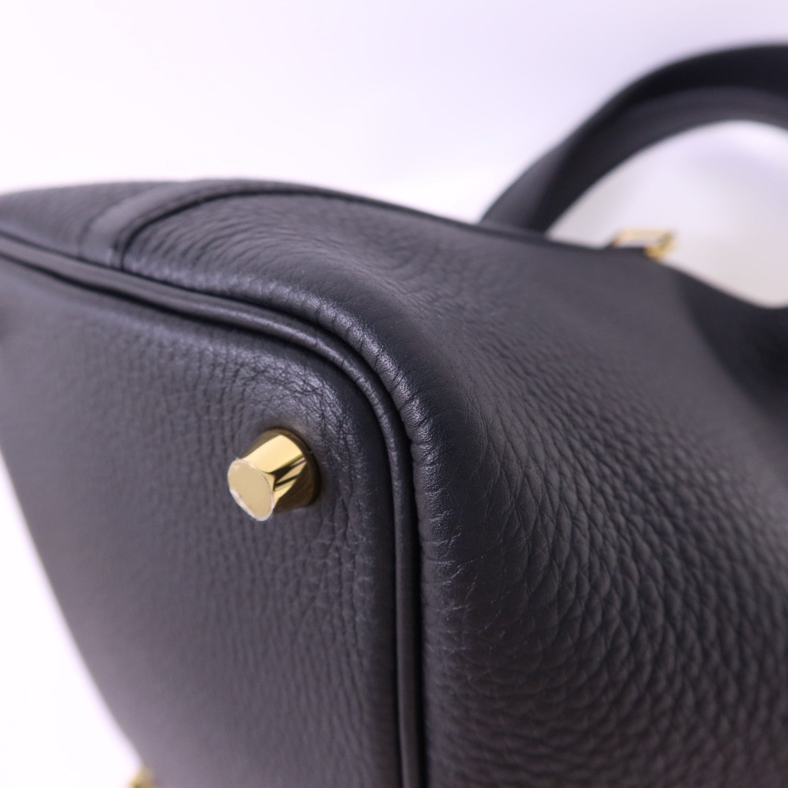 HERMES Clemence皮革Picotin PM金扣手挽袋Noir