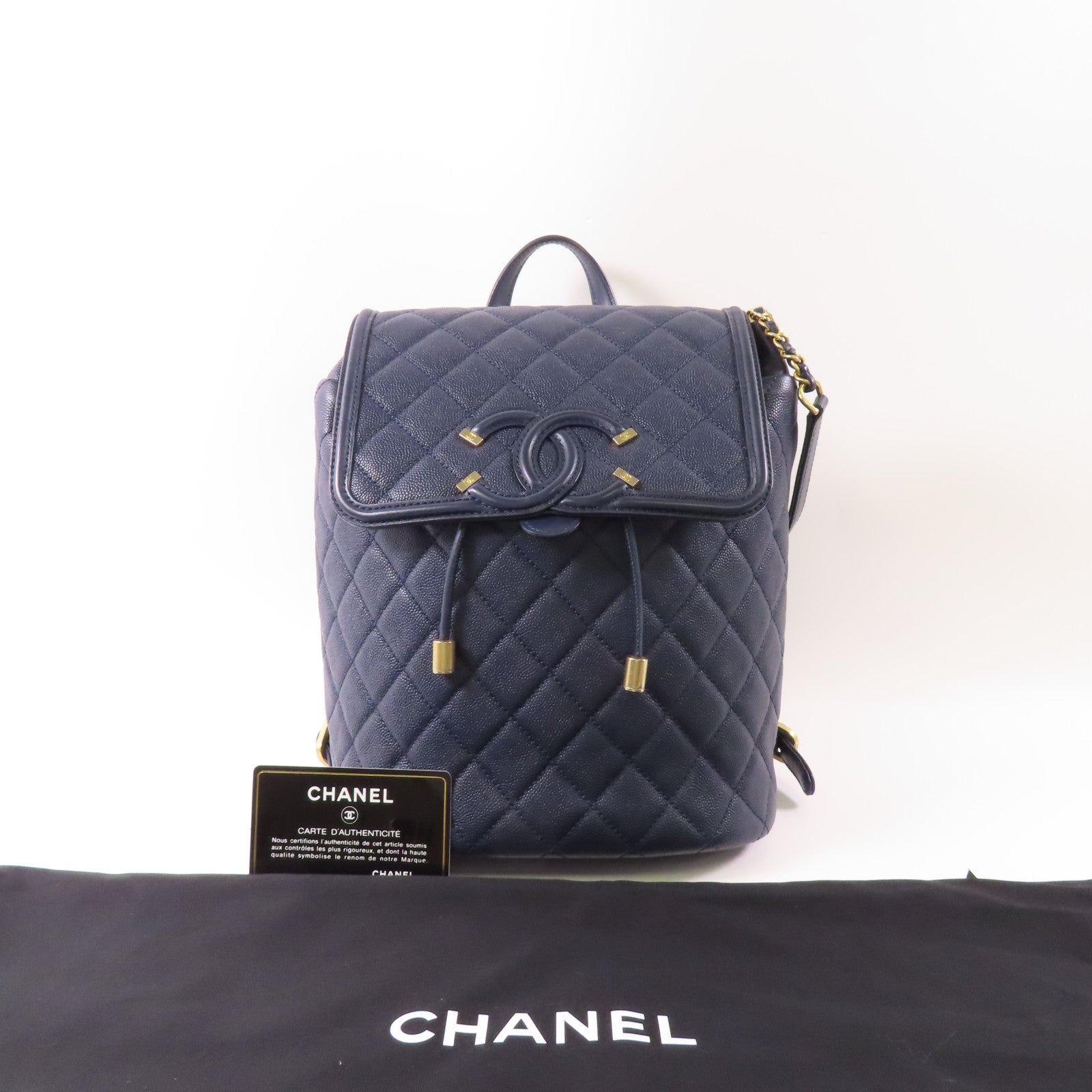 CHANEL 【激減優惠】牛皮皮革Backpack金扣鏈帶背包
