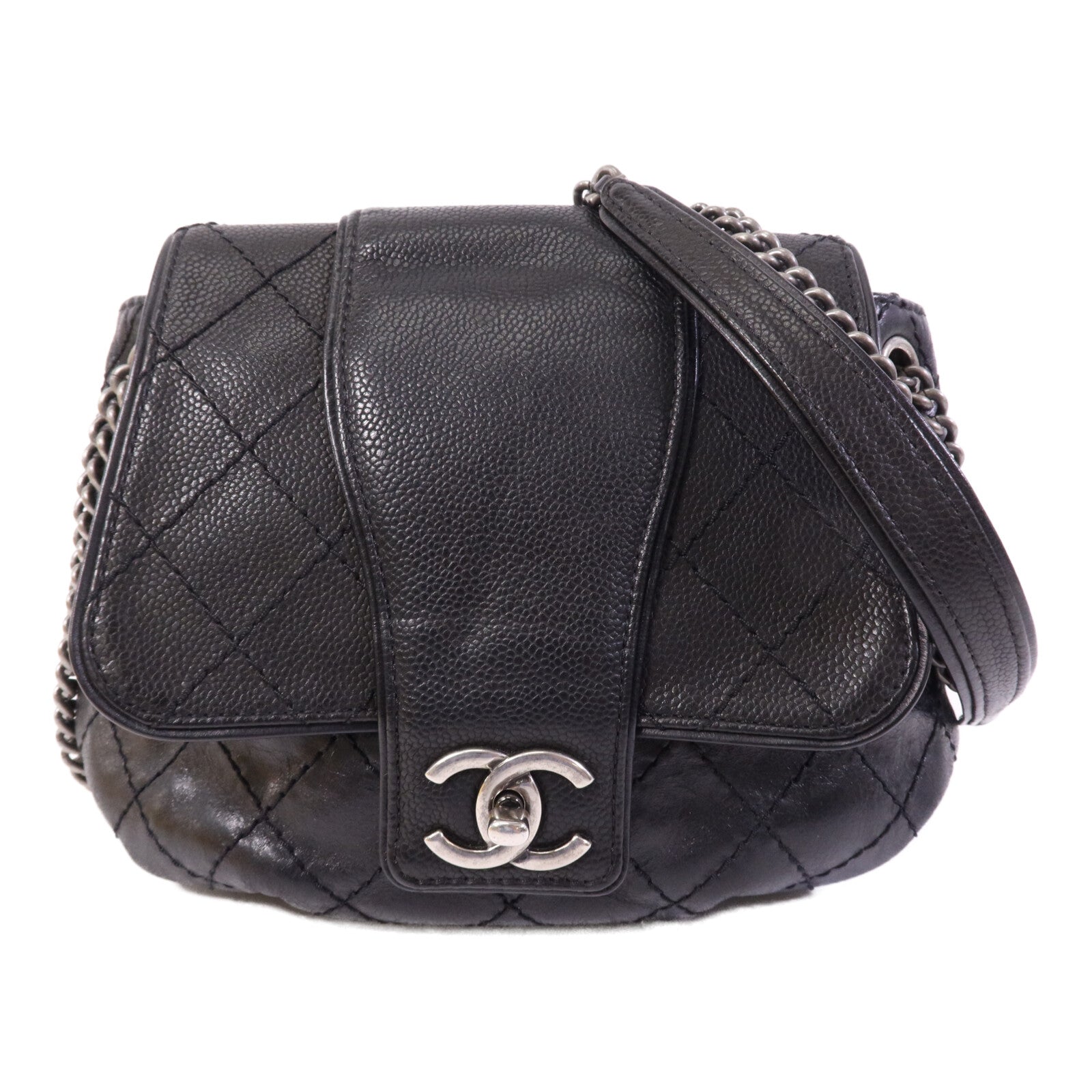 CHANEL 牛皮皮革/羊皮皮革Chain Shoulder Bag銀扣鏈帶肩背袋