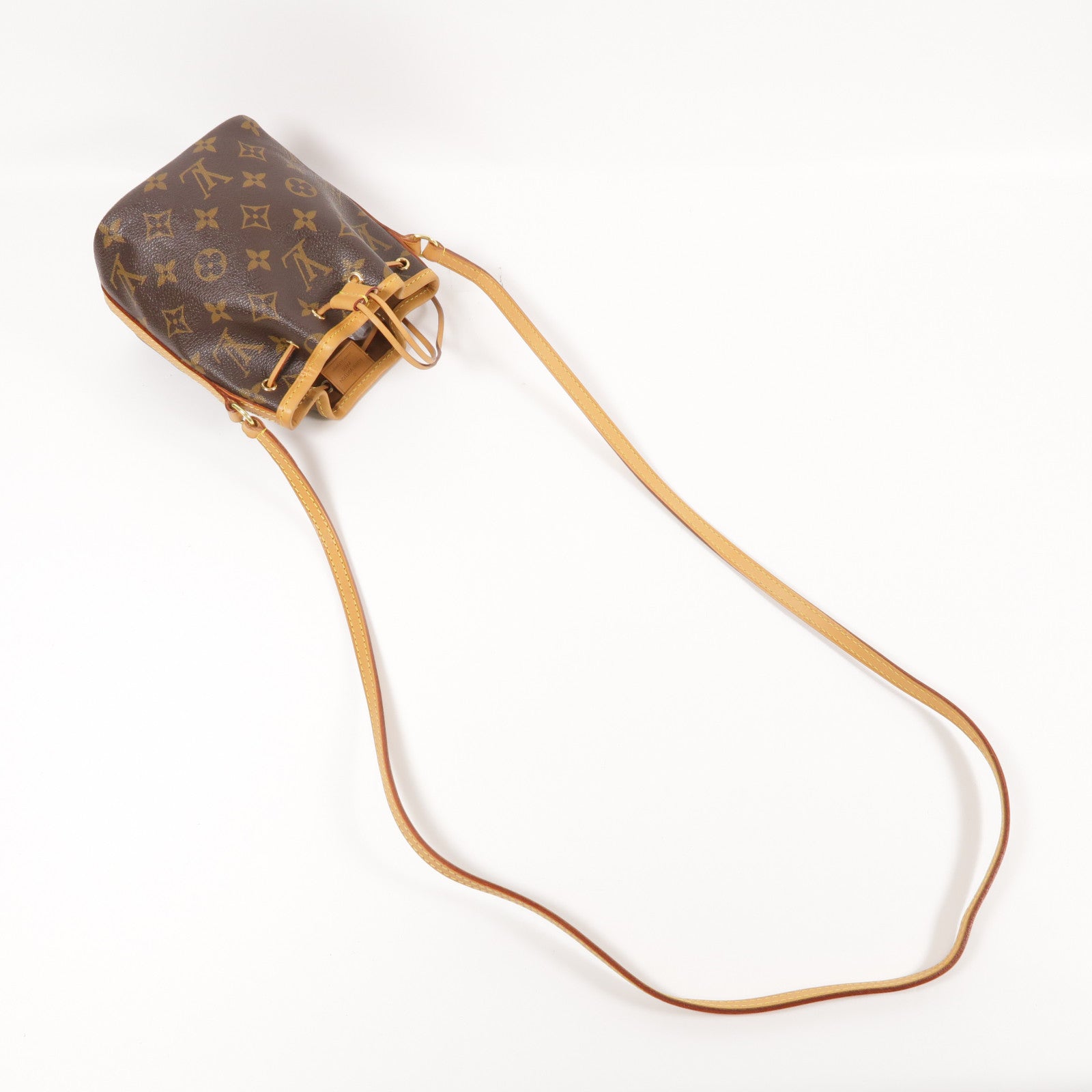 LOUIS VUITTON Monogram Nano Noe金扣肩背袋棕色