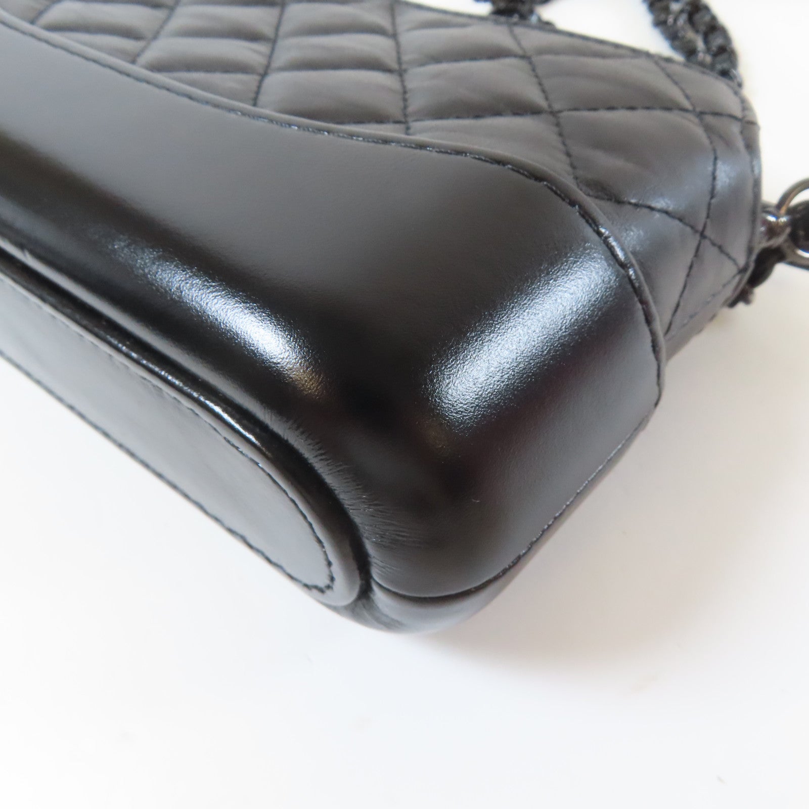 CHANEL 菱格牛皮皮革Chain Shoulder Bag鏈帶肩背袋黑色