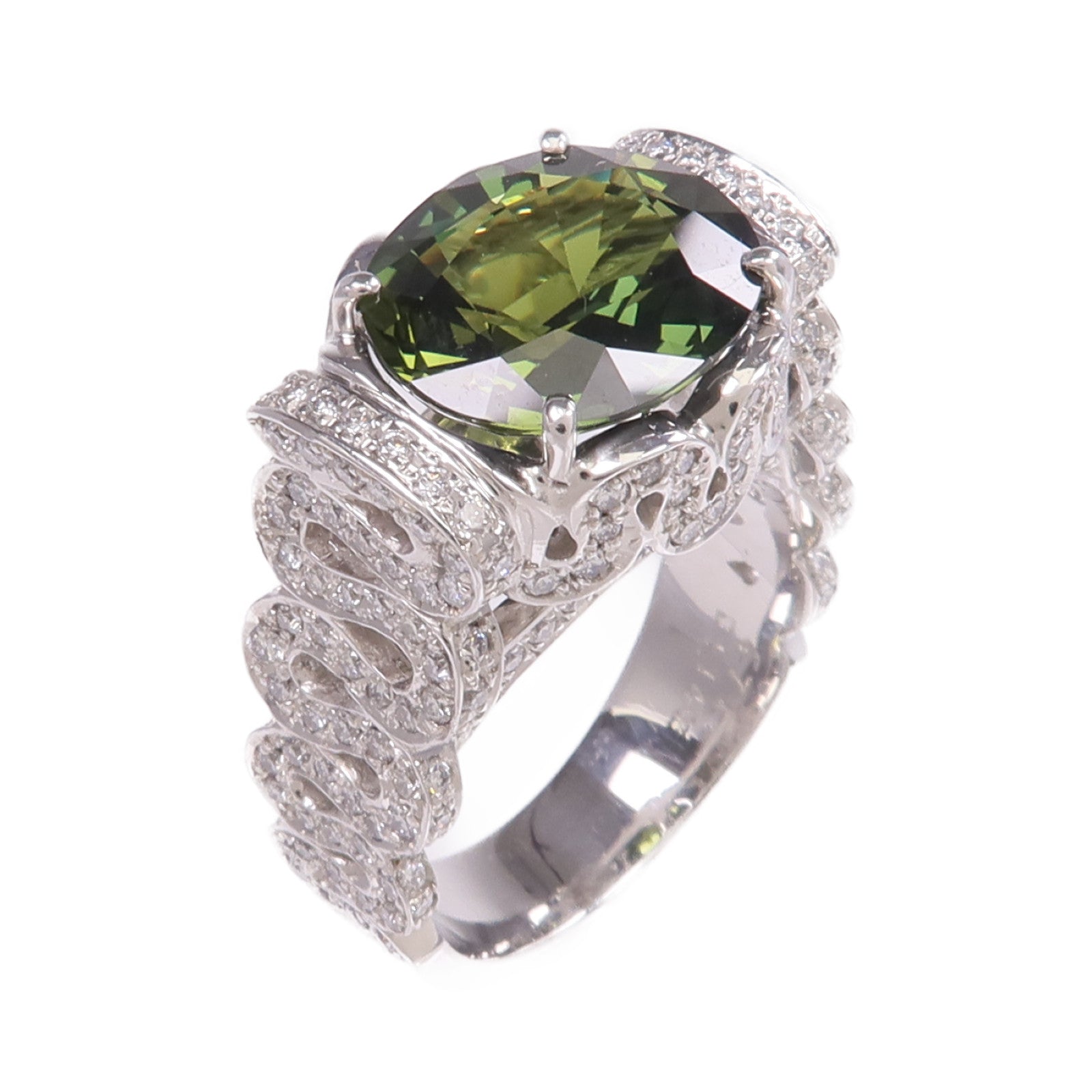 JEWELRY 18K白金Green Sapphire Diamond Ring綠色藍寶石/鑽石戒指US#6