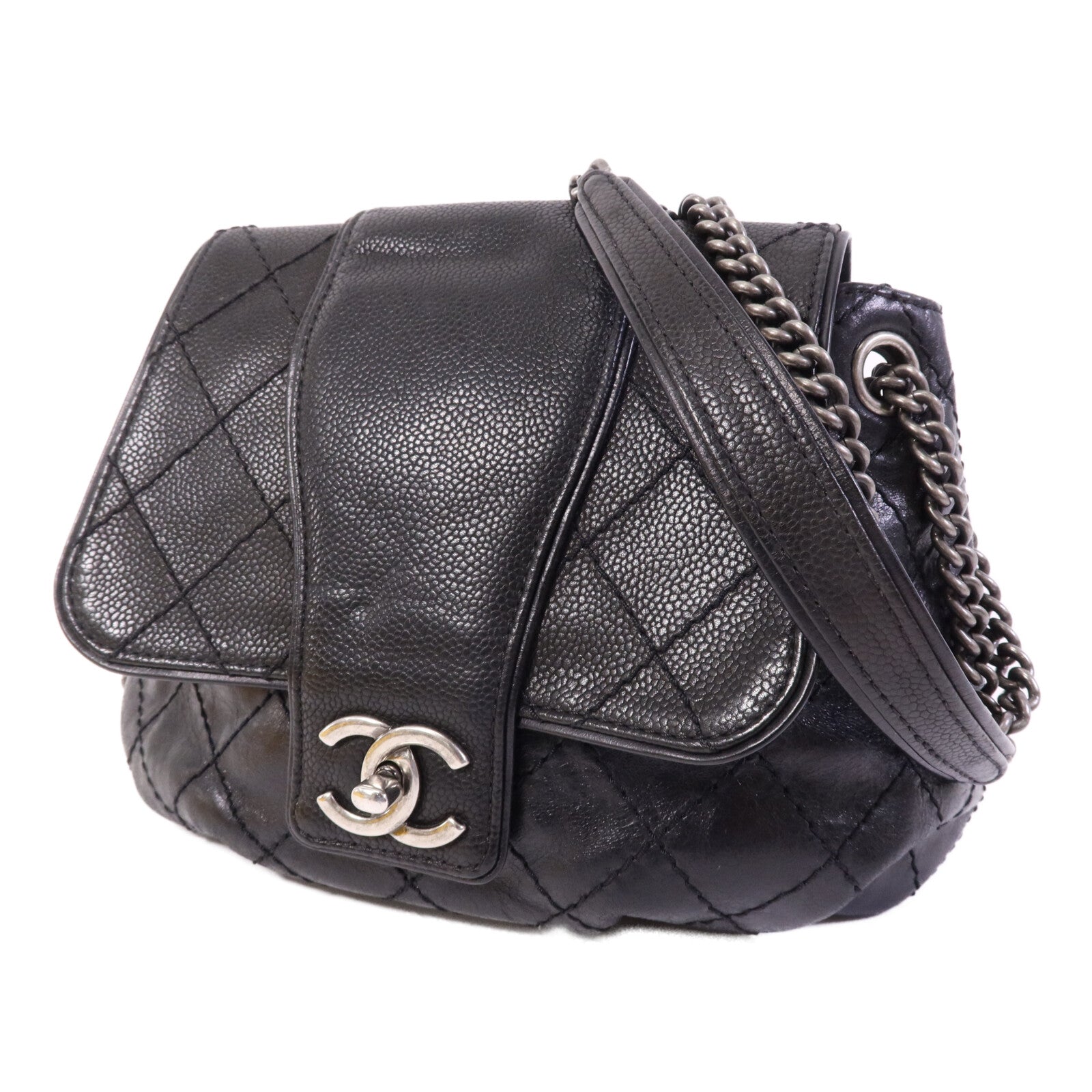 CHANEL 牛皮皮革/羊皮皮革Chain Shoulder Bag銀扣鏈帶肩背袋
