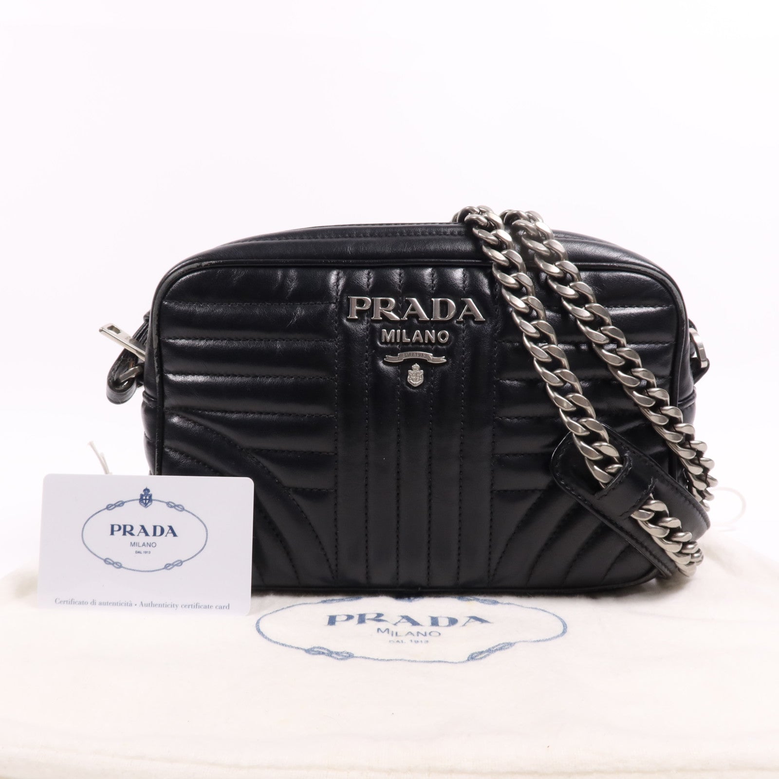 PRADA 牛皮皮革Shoulder Bag銀扣肩背袋