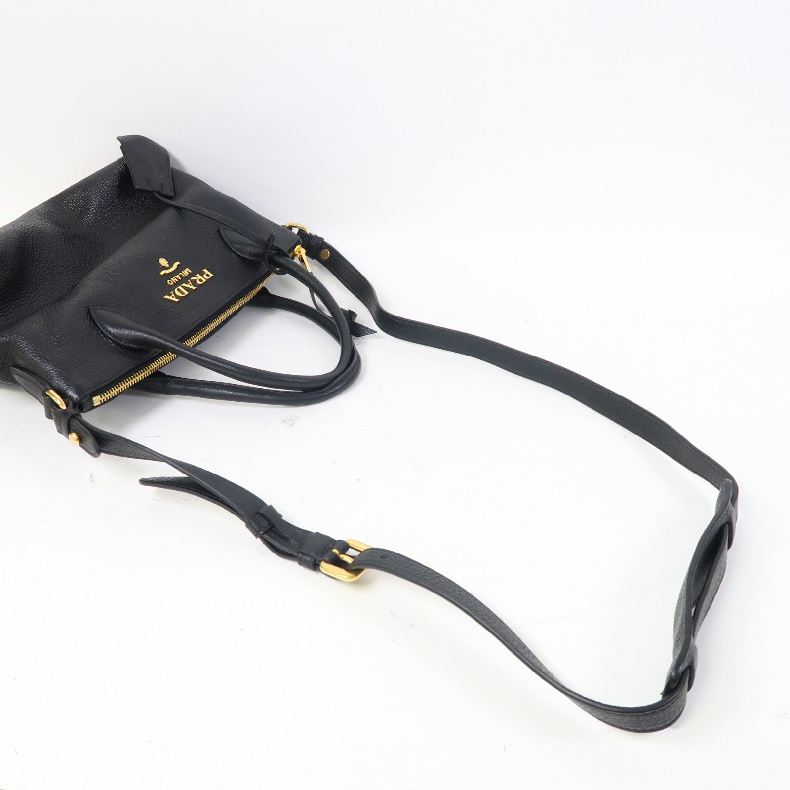 PRADA 皮革2 Way Shoulder金扣手挽肩背兩用袋黑色