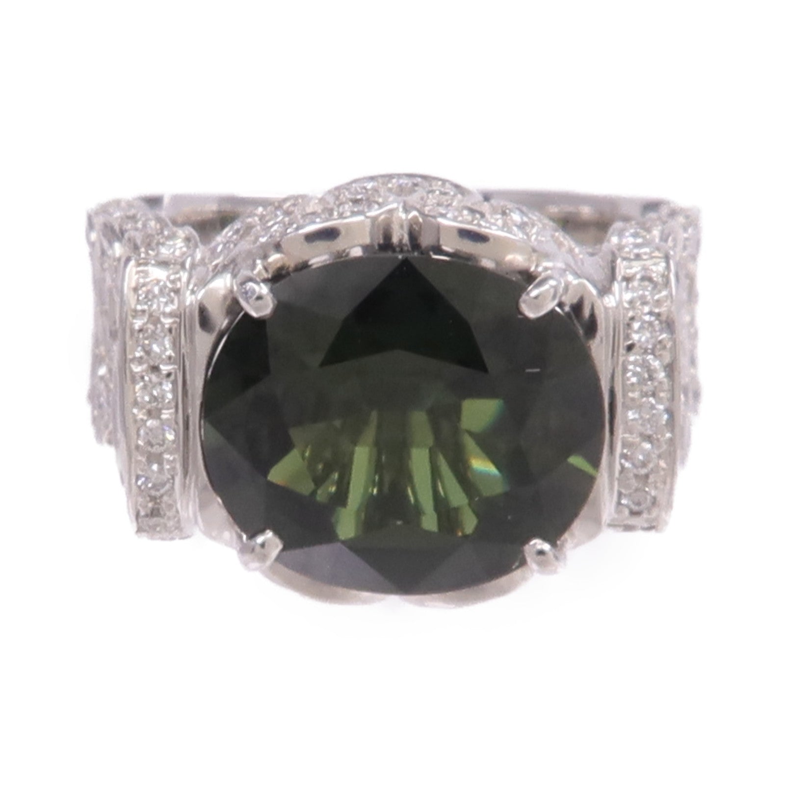 JEWELRY 18K白金Green Sapphire Diamond Ring綠色藍寶石/鑽石戒指US#6