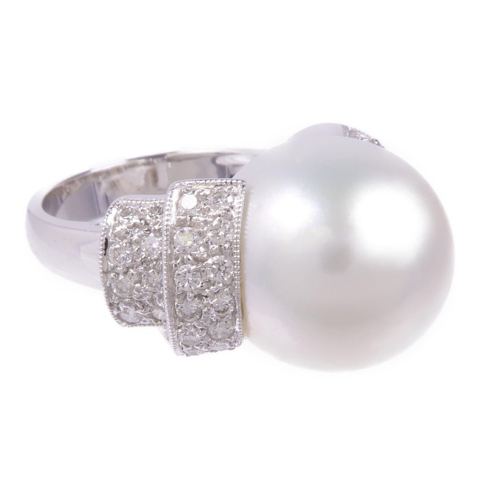 JEWELRY 18K白金Pearl Ring珍珠/鑽石戒指US#5