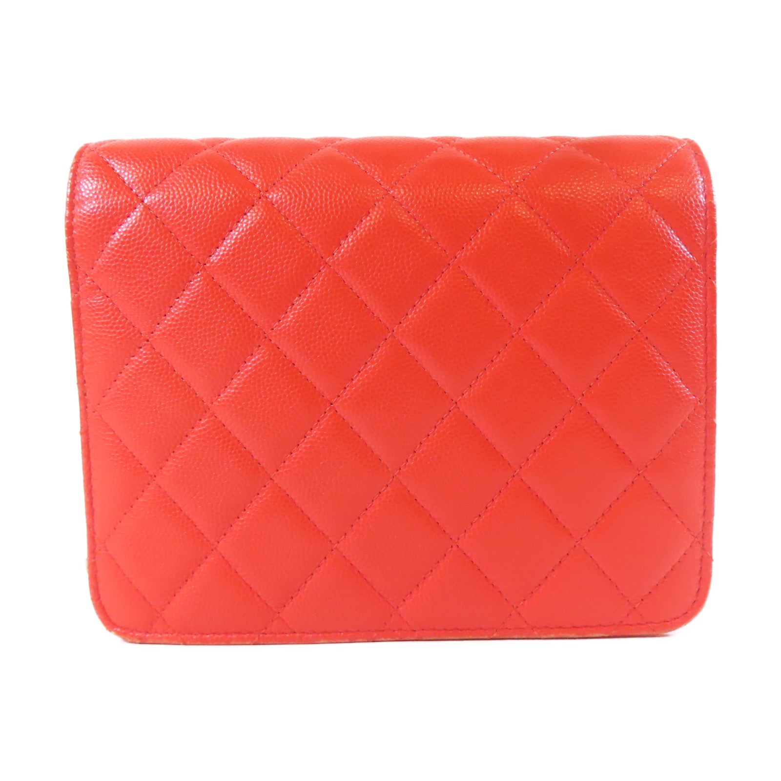 CHANEL 菱格Caviar皮革Chain Shoulder金扣鏈帶肩背袋紅色