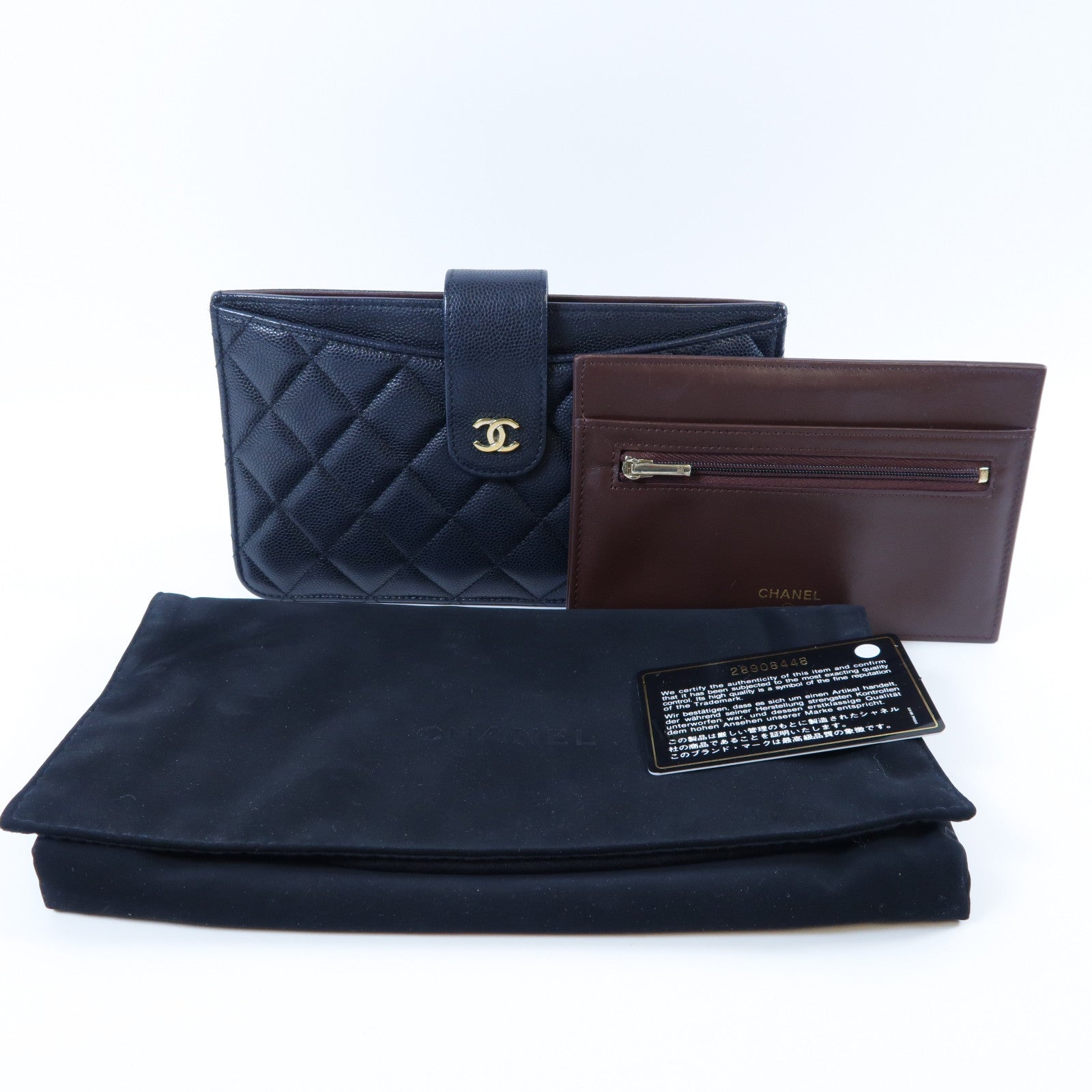 CHANEL 【激減優惠】菱格Caviar皮革Long Wallet金扣長錢包黑色