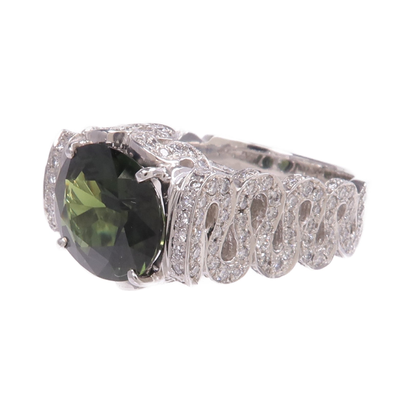 JEWELRY 18K白金Green Sapphire Diamond Ring綠色藍寶石/鑽石戒指US#6