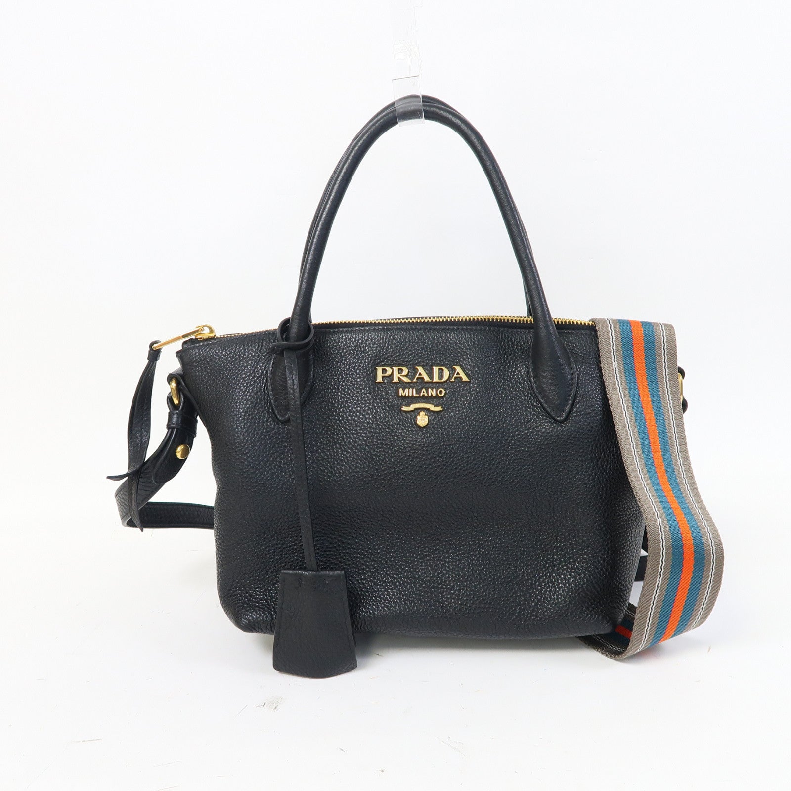 PRADA 皮革2 Way Shoulder金扣手挽肩背兩用袋黑色