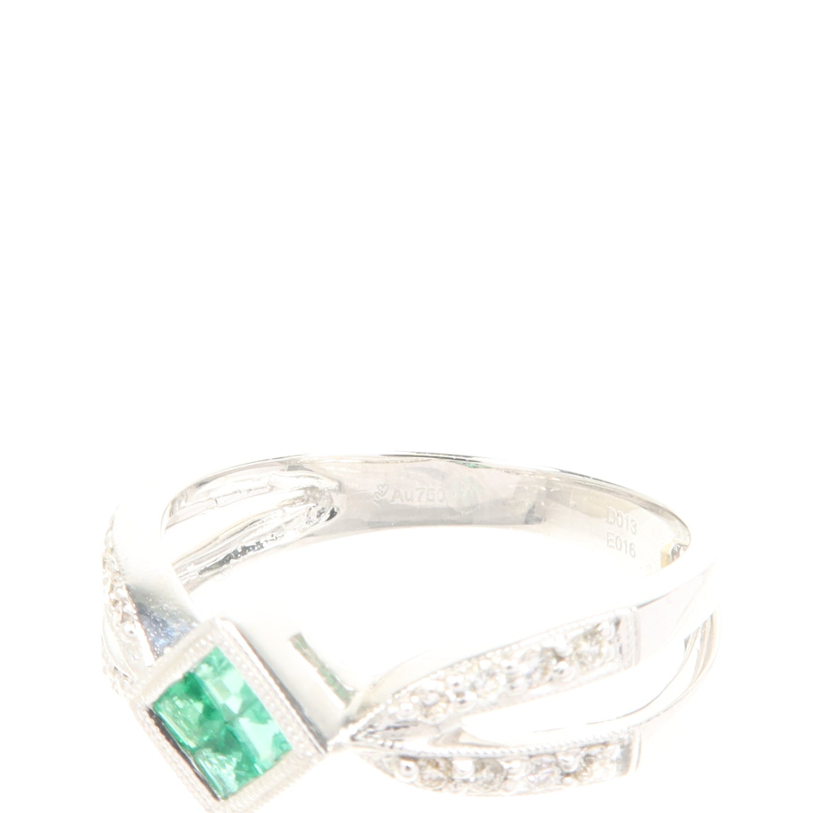 JEWELRY 18K白金Emerald Diamond Ring綠寶石/鑽石戒指US#7.75