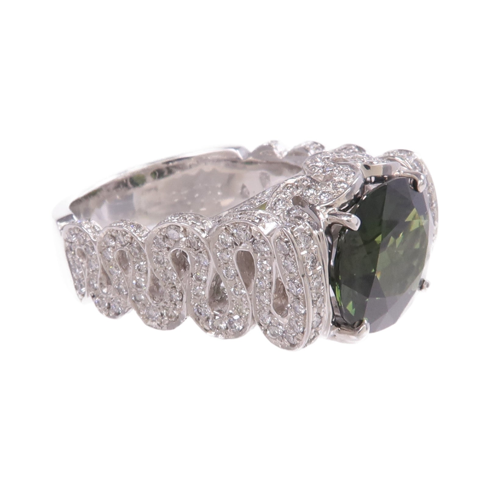 JEWELRY 18K白金Green Sapphire Diamond Ring綠色藍寶石/鑽石戒指US#6