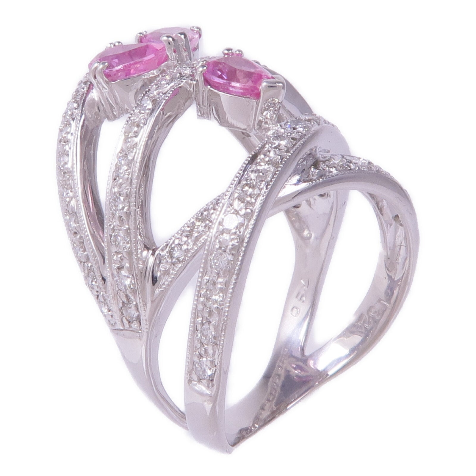 JEWELRY 18K白金Pink Sapphire Diamond Ring粉紅藍寶石/鑽石戒指US#8