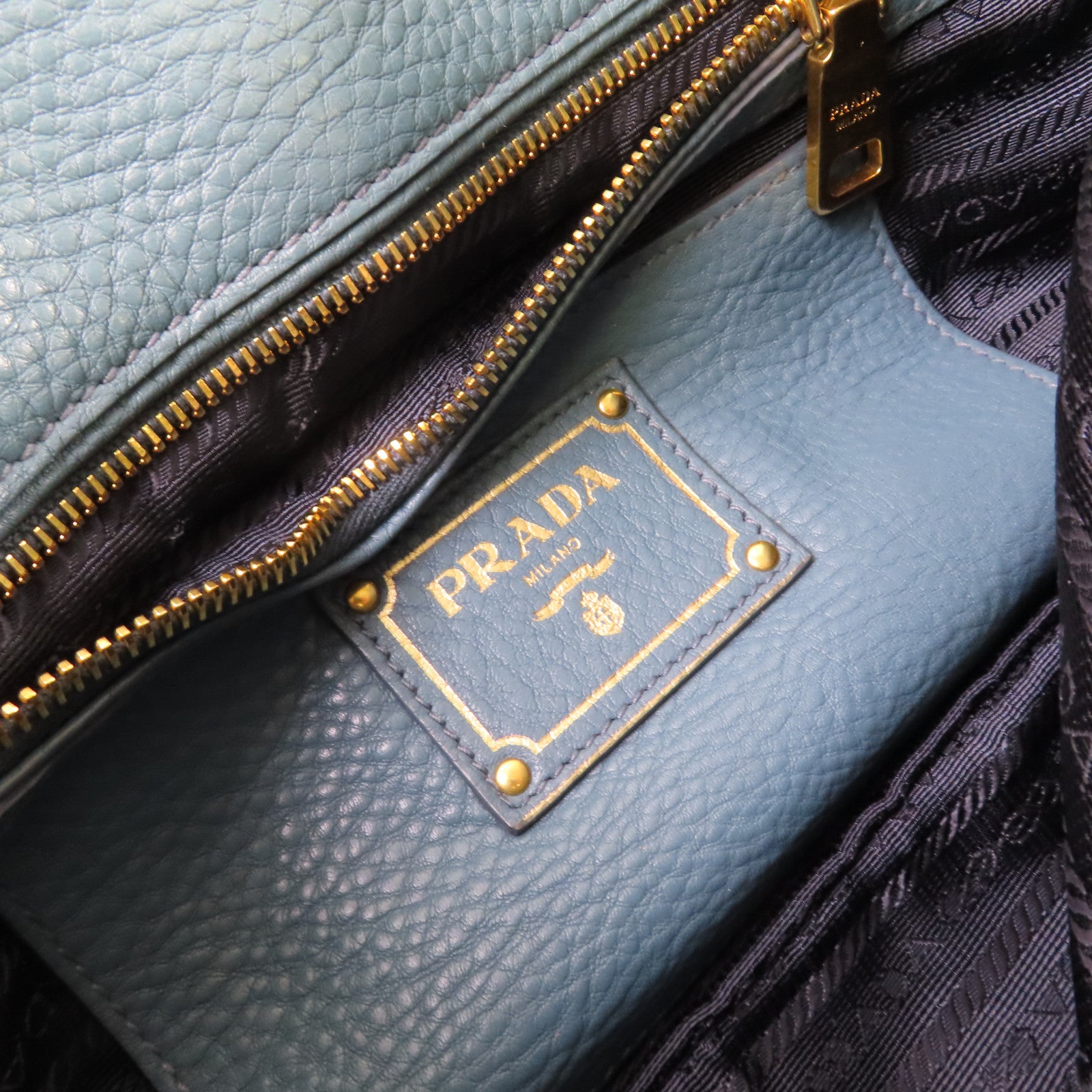 PRADA 牛皮皮革2Way Shoulder Bag金扣手挽肩背兩用袋藍色