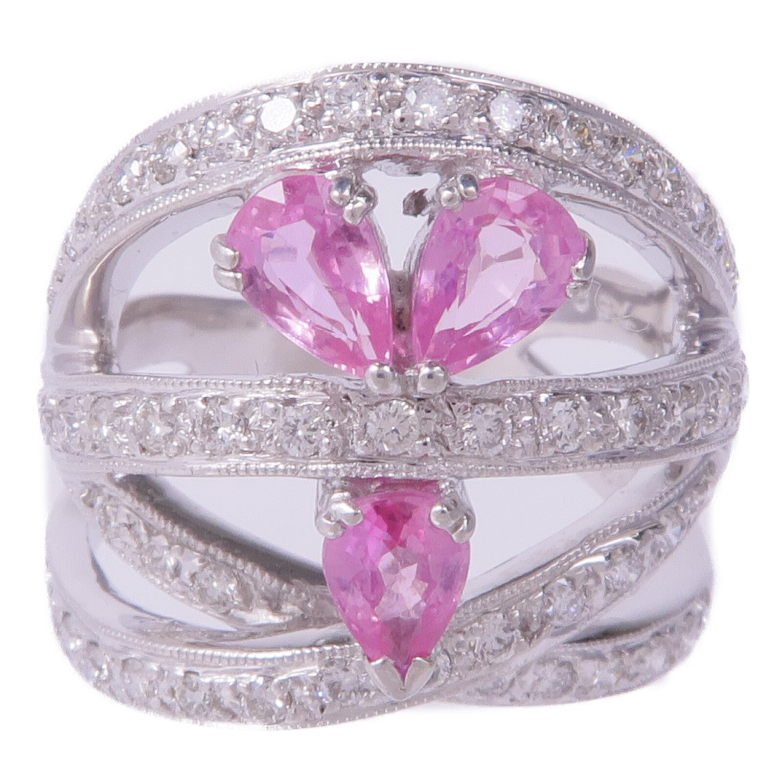 JEWELRY 18K白金Pink Sapphire Diamond Ring粉紅藍寶石/鑽石戒指US#8
