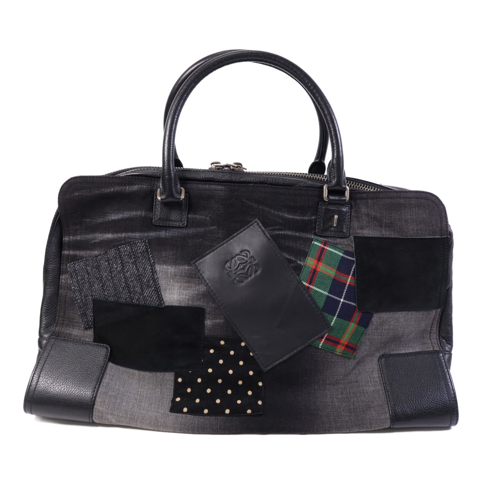 LOEWE 帆布Tote Bag銀扣肩背袋