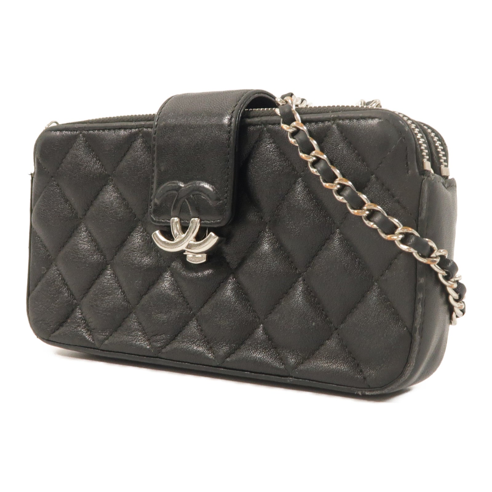CHANEL 羊皮皮革Chain Shoulder銀扣鏈帶肩背袋