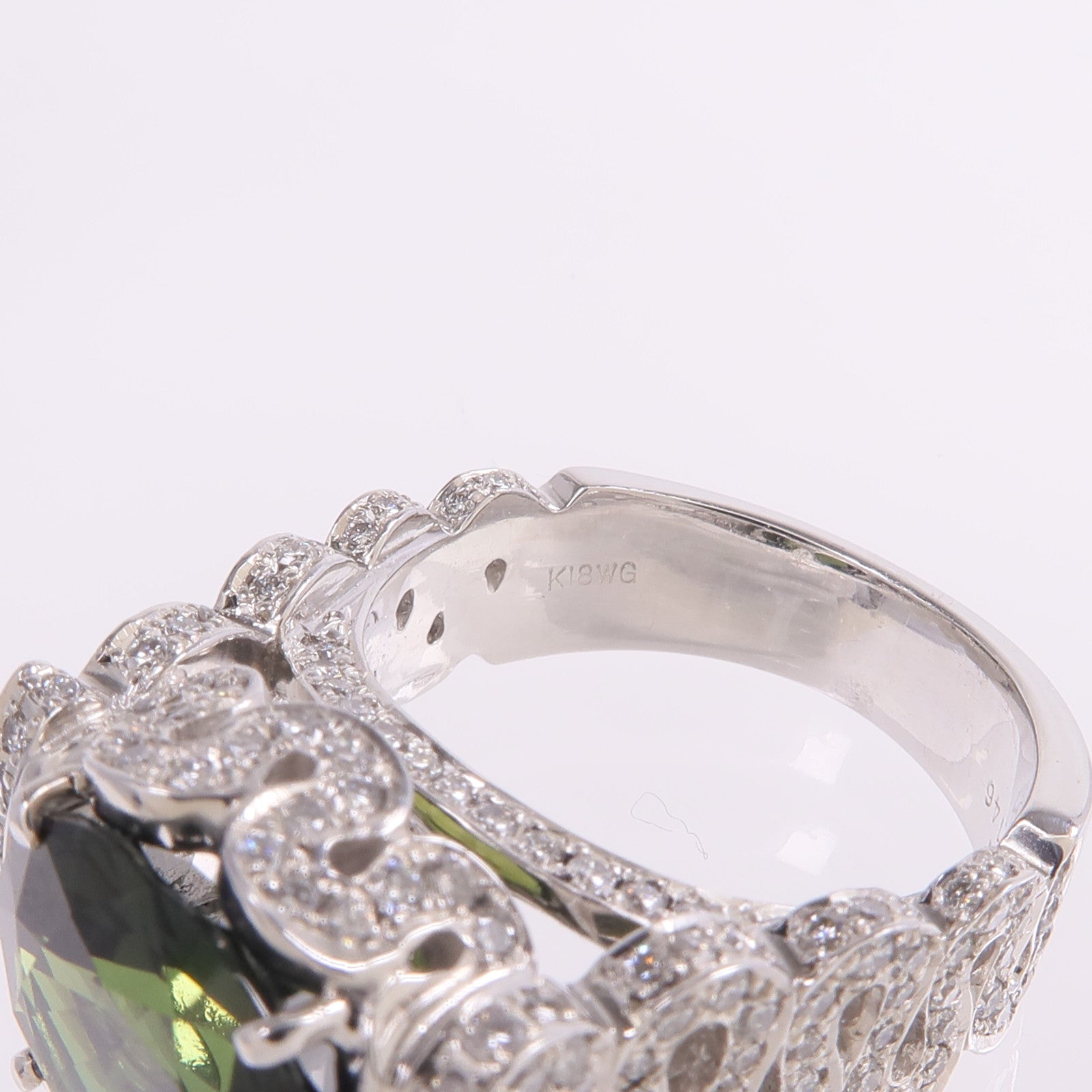 JEWELRY 18K白金Green Sapphire Diamond Ring綠色藍寶石/鑽石戒指US#6