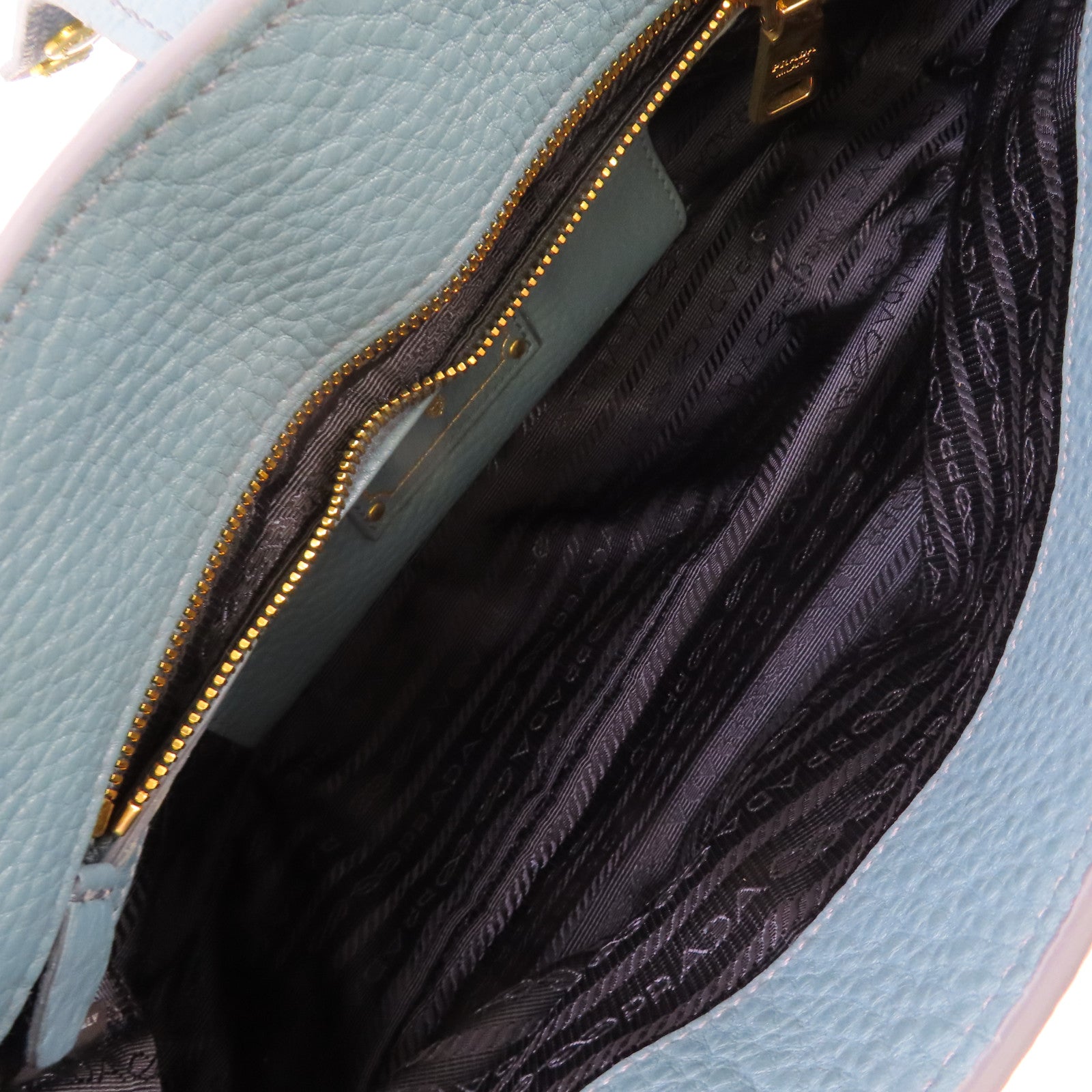PRADA 牛皮皮革2Way Shoulder Bag金扣手挽肩背兩用袋藍色