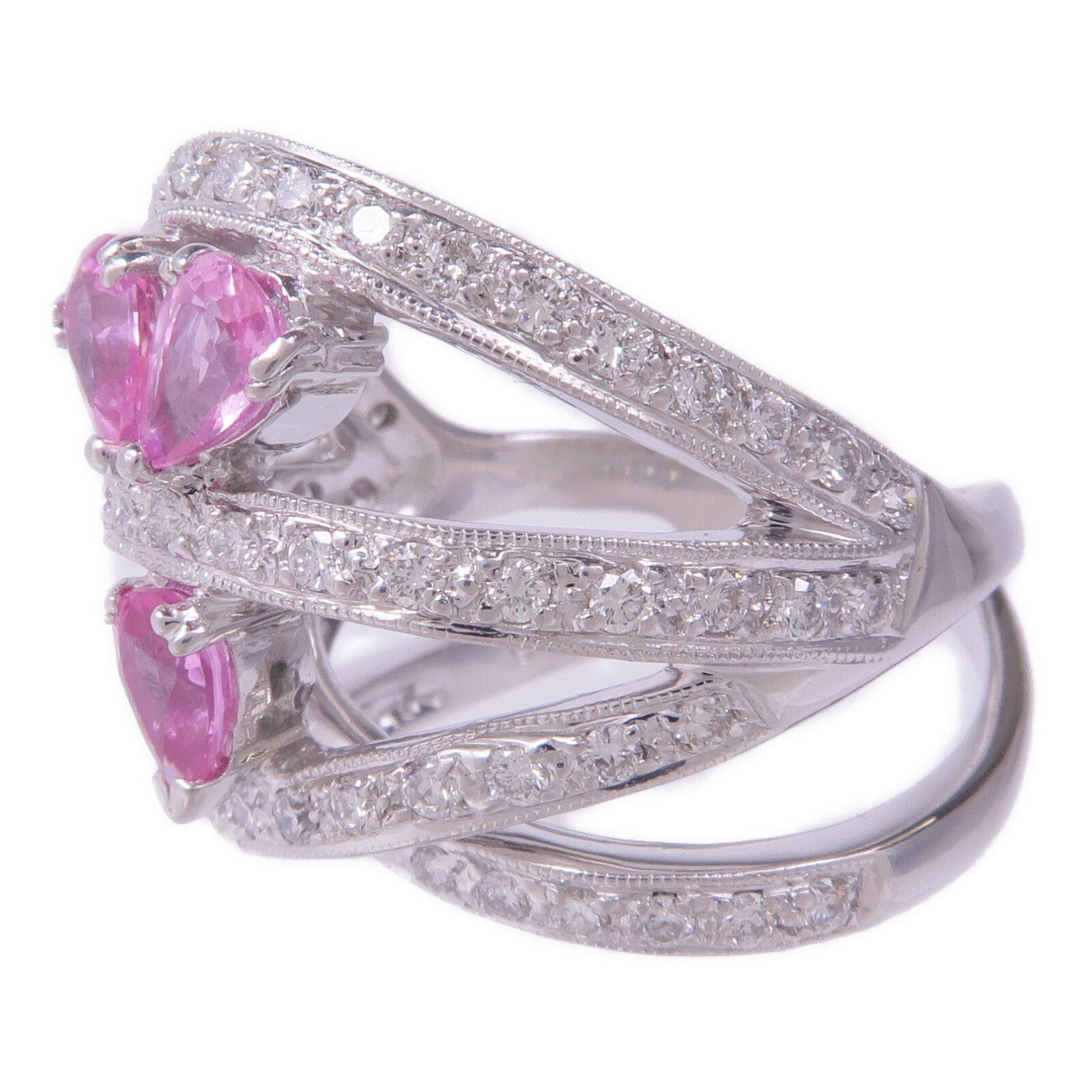 JEWELRY 18K白金Pink Sapphire Diamond Ring粉紅藍寶石/鑽石戒指US#8