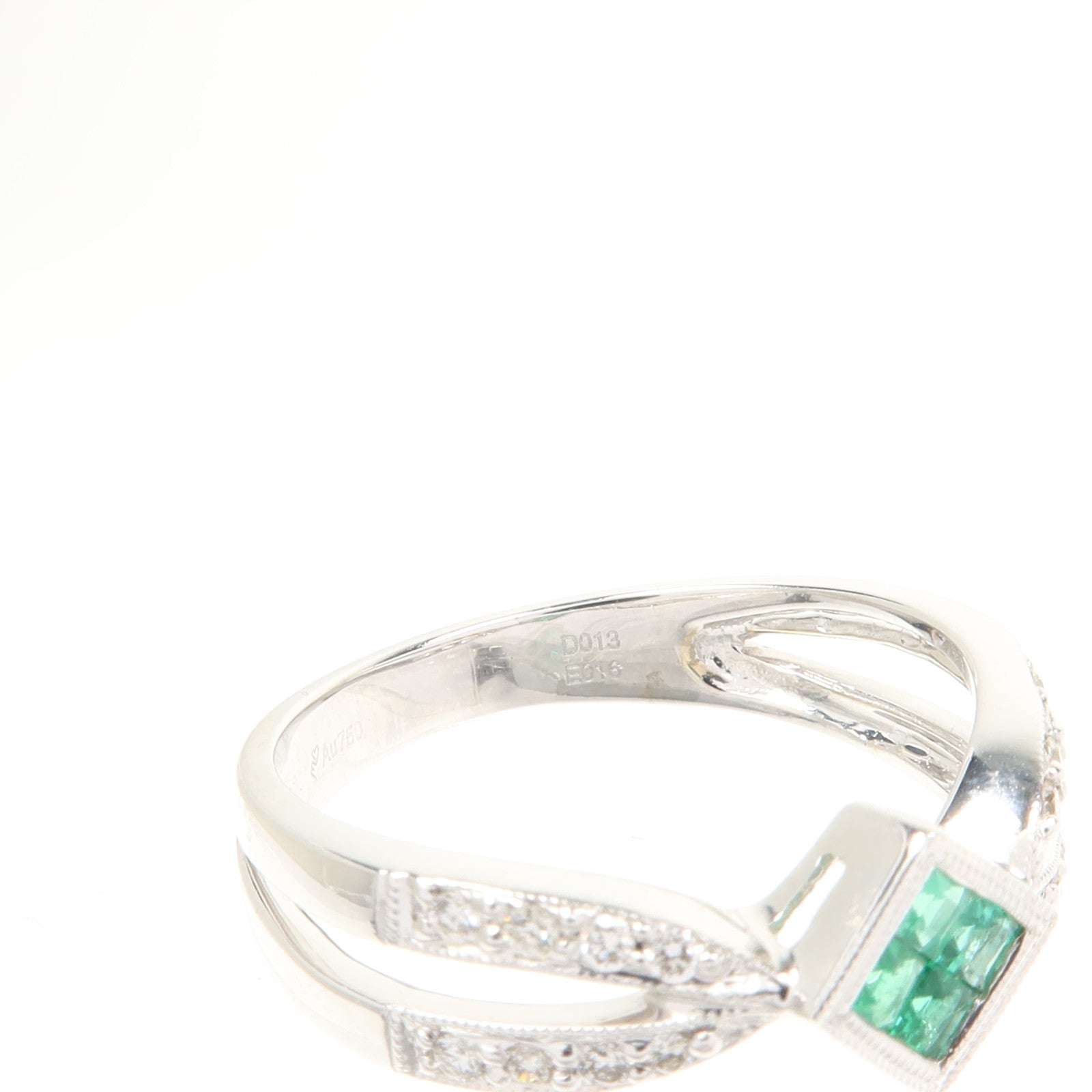 JEWELRY 18K白金Emerald Diamond Ring綠寶石/鑽石戒指US#7.75