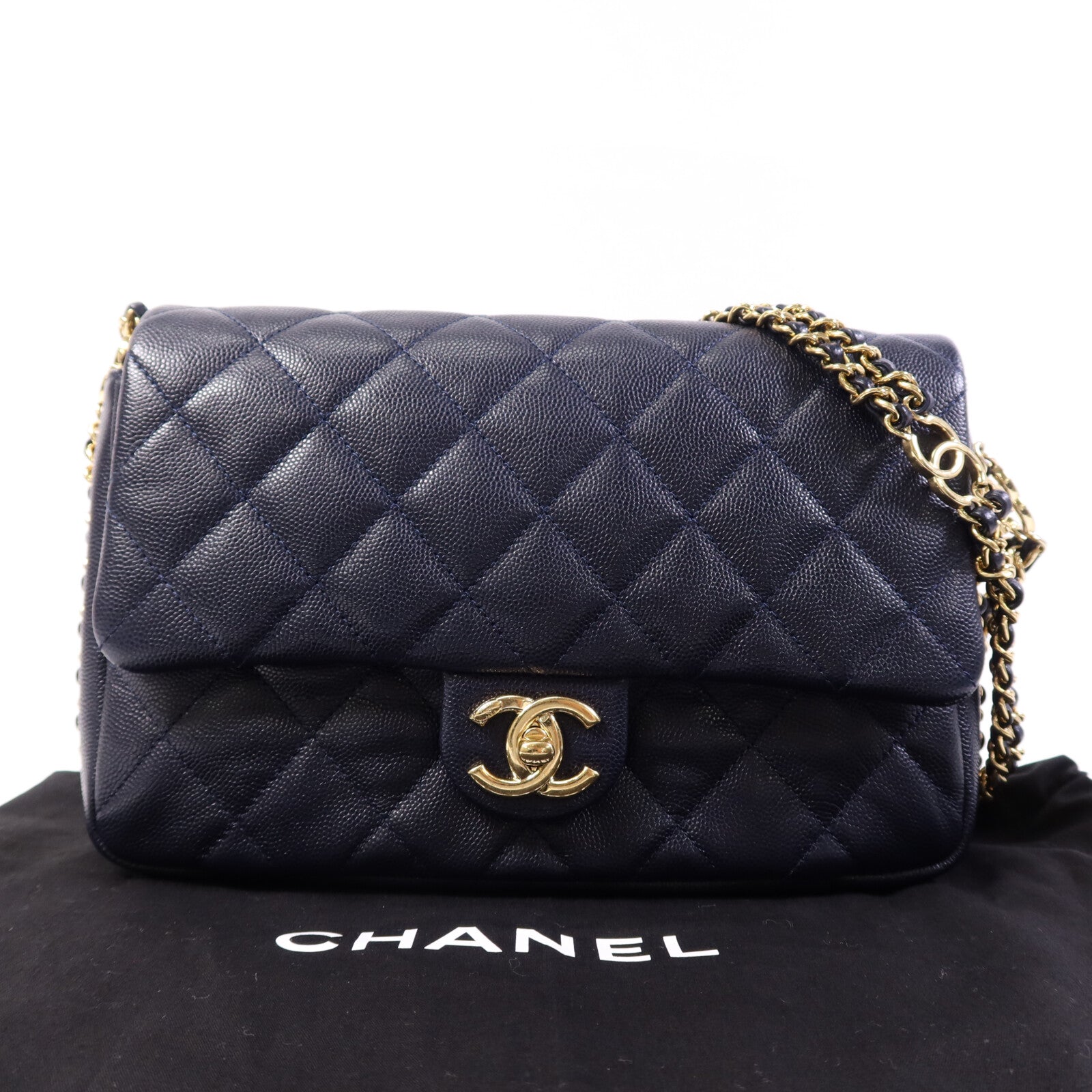 CHANEL 牛皮皮革Shoulder Bag金扣鏈帶肩背袋