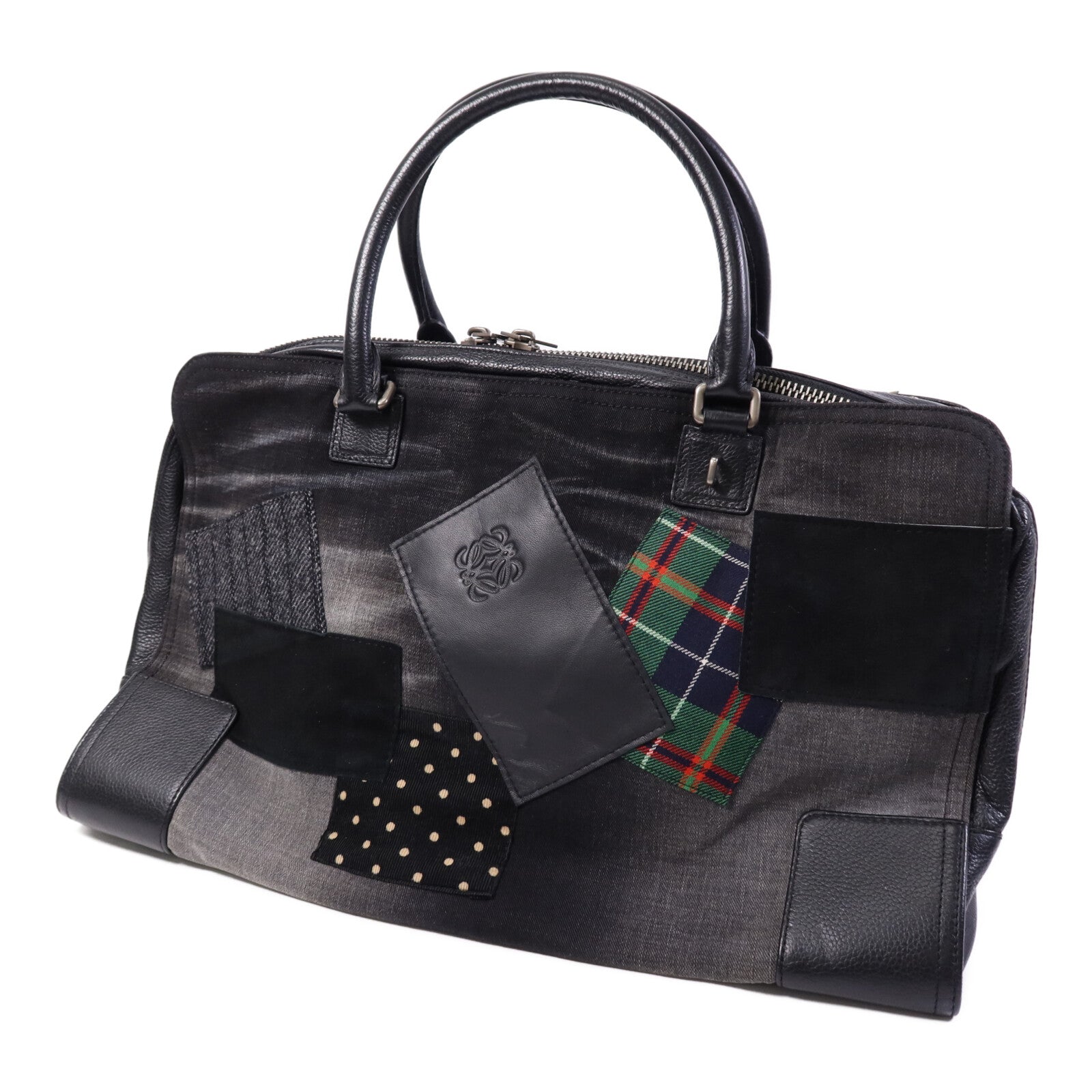 LOEWE 帆布Tote Bag銀扣肩背袋