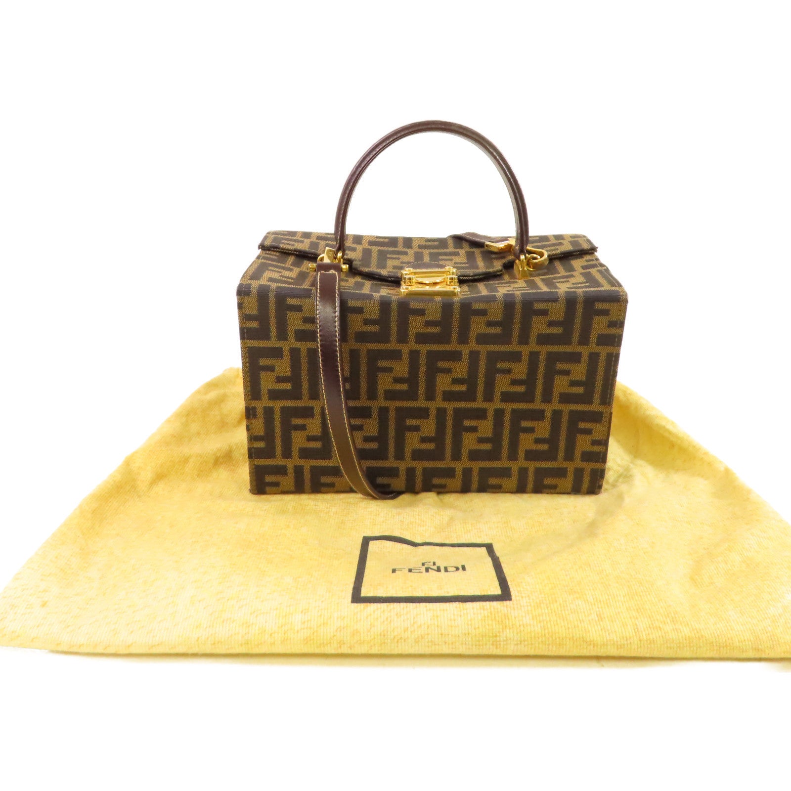FENDI 帆布Sukka Afor Vintage Bag金扣手挽肩背兩用袋啡色