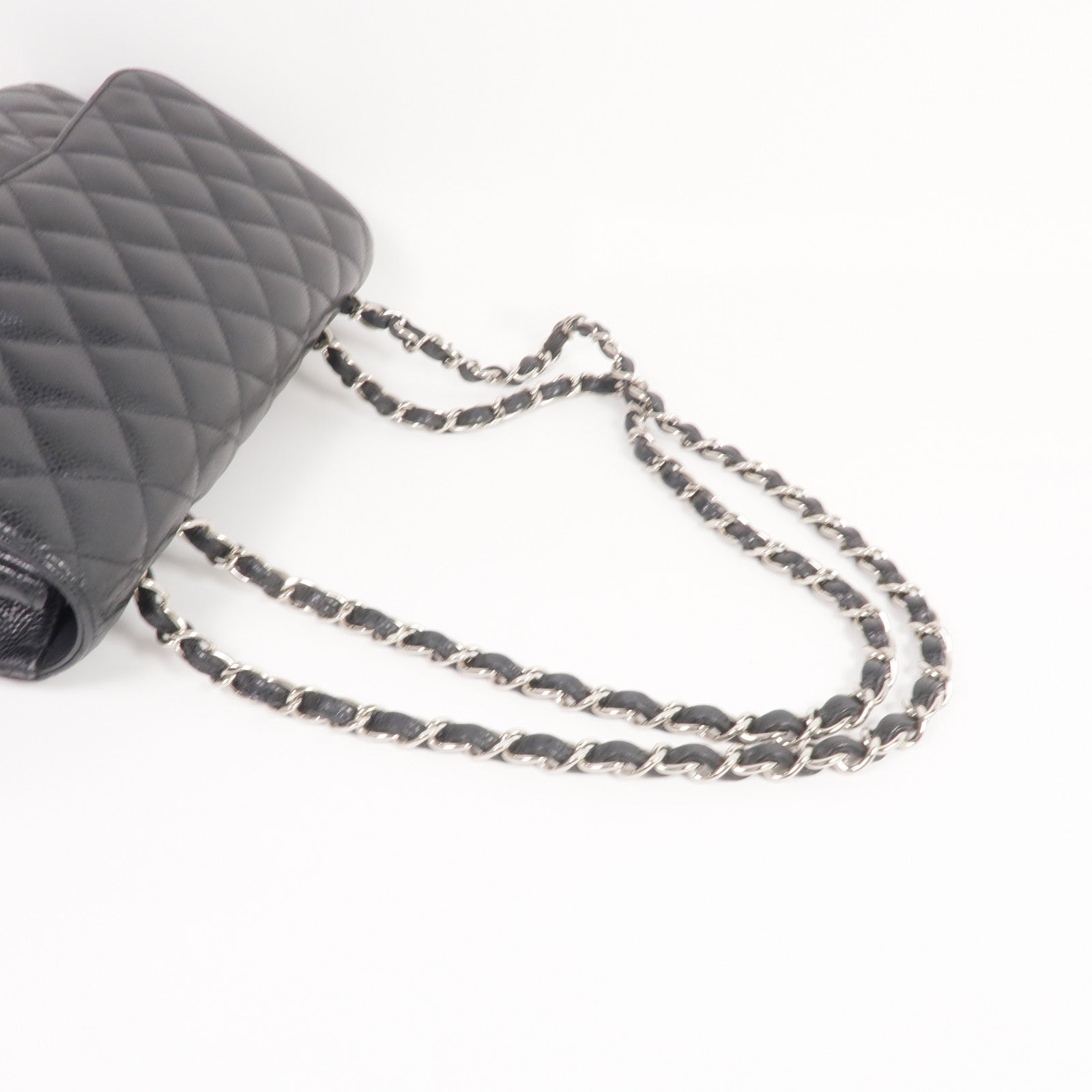 CHANEL 牛皮皮革Large Classic銀扣鏈帶肩背袋