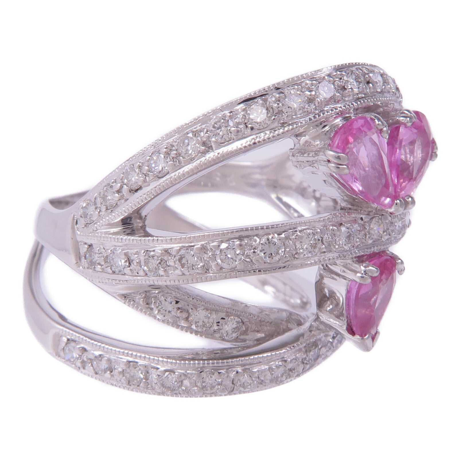 JEWELRY 18K白金Pink Sapphire Diamond Ring粉紅藍寶石/鑽石戒指US#8