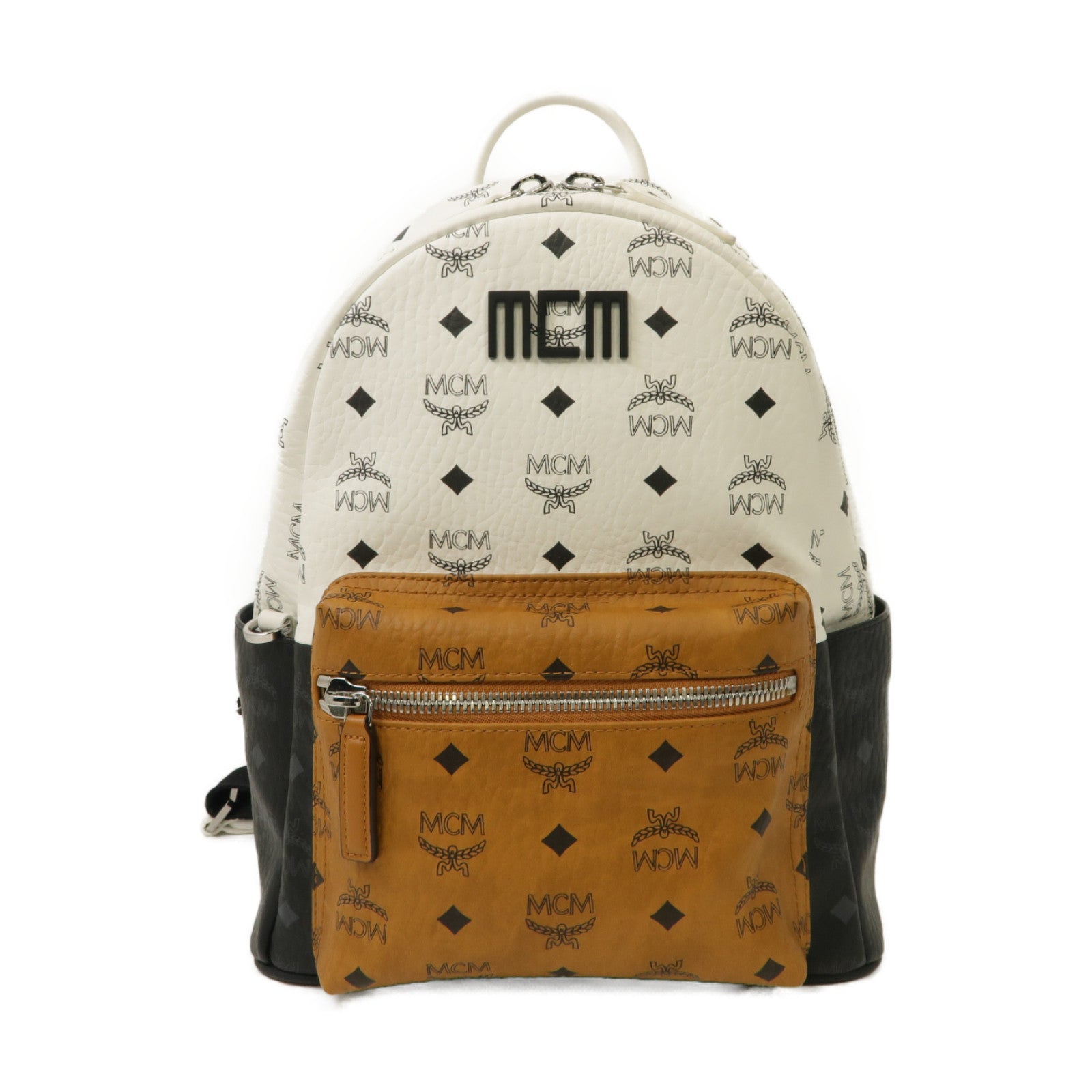 MCM 塗層帆布Backpack銀扣背包白色/黑色/棕色