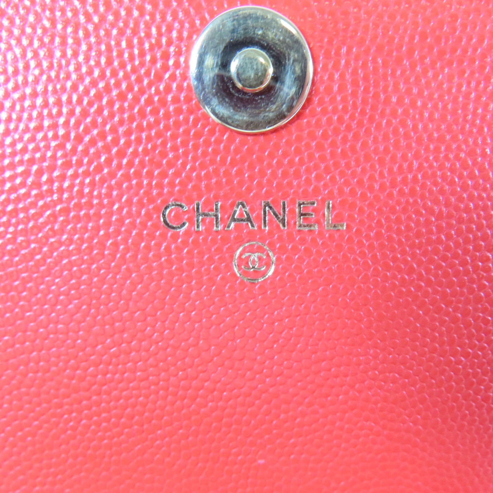CHANEL 菱格Caviar皮革Chain Shoulder金扣鏈帶肩背袋紅色