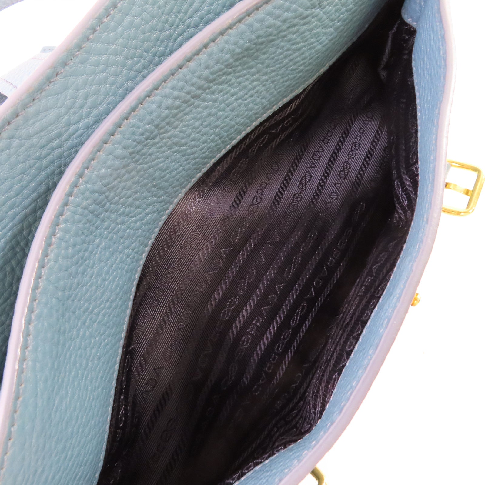 PRADA 牛皮皮革2Way Shoulder Bag金扣手挽肩背兩用袋藍色