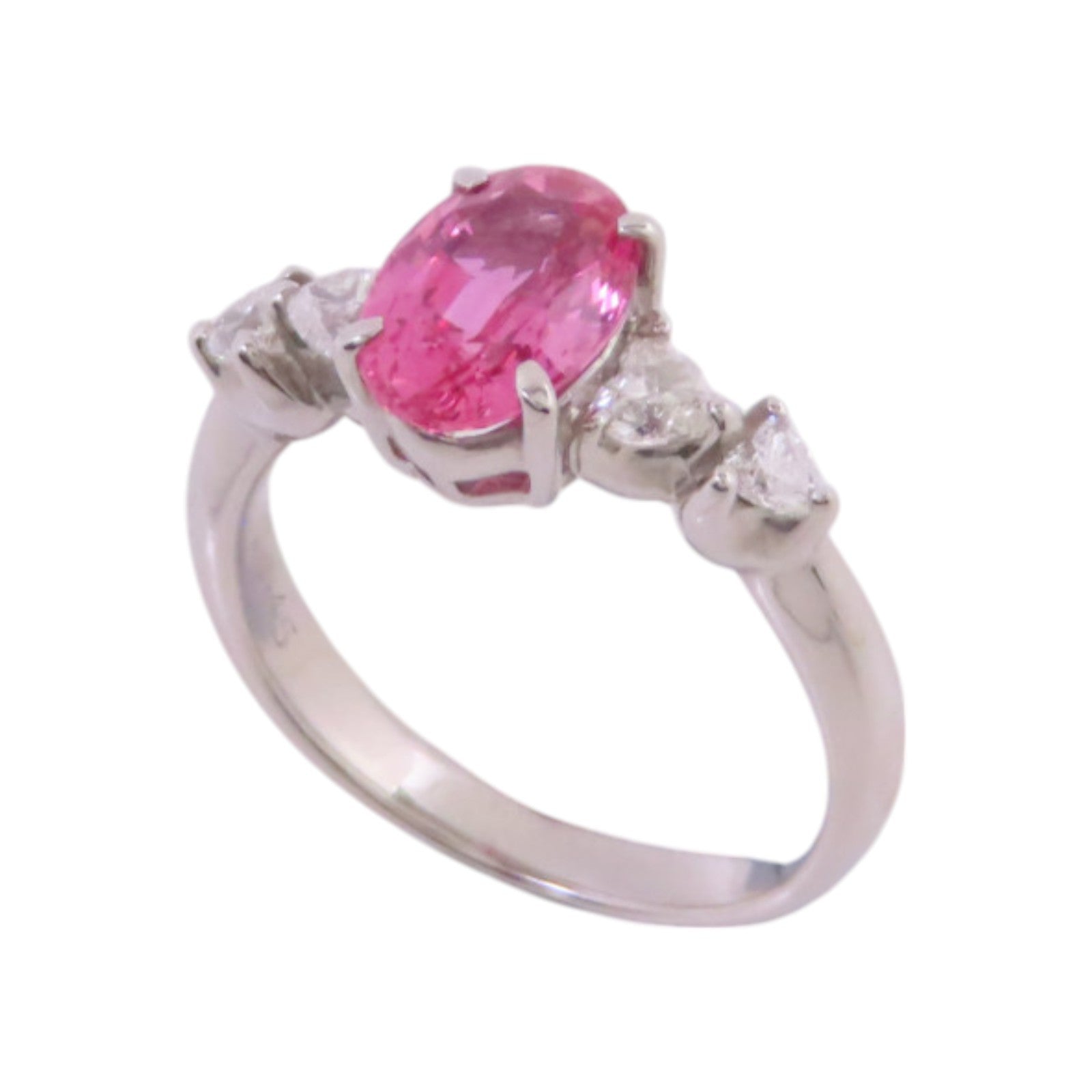 JEWELRY 【激減優惠】PT900鉑金/粉紅藍寶石/鑽石Pink Sapphire Diamond Ring戒指US#5.5