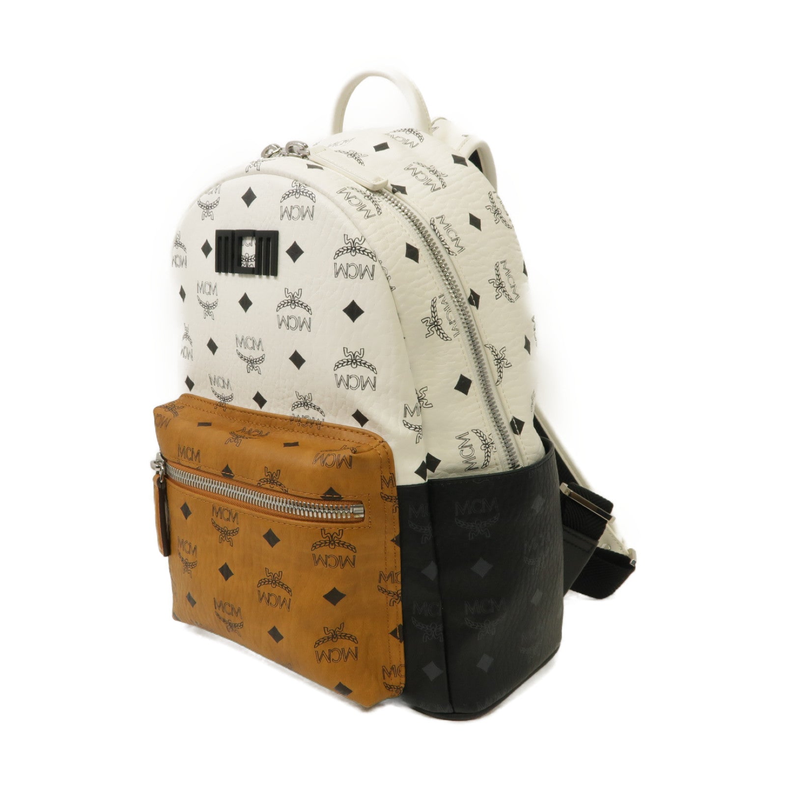 MCM 塗層帆布Backpack銀扣背包白色/黑色/棕色