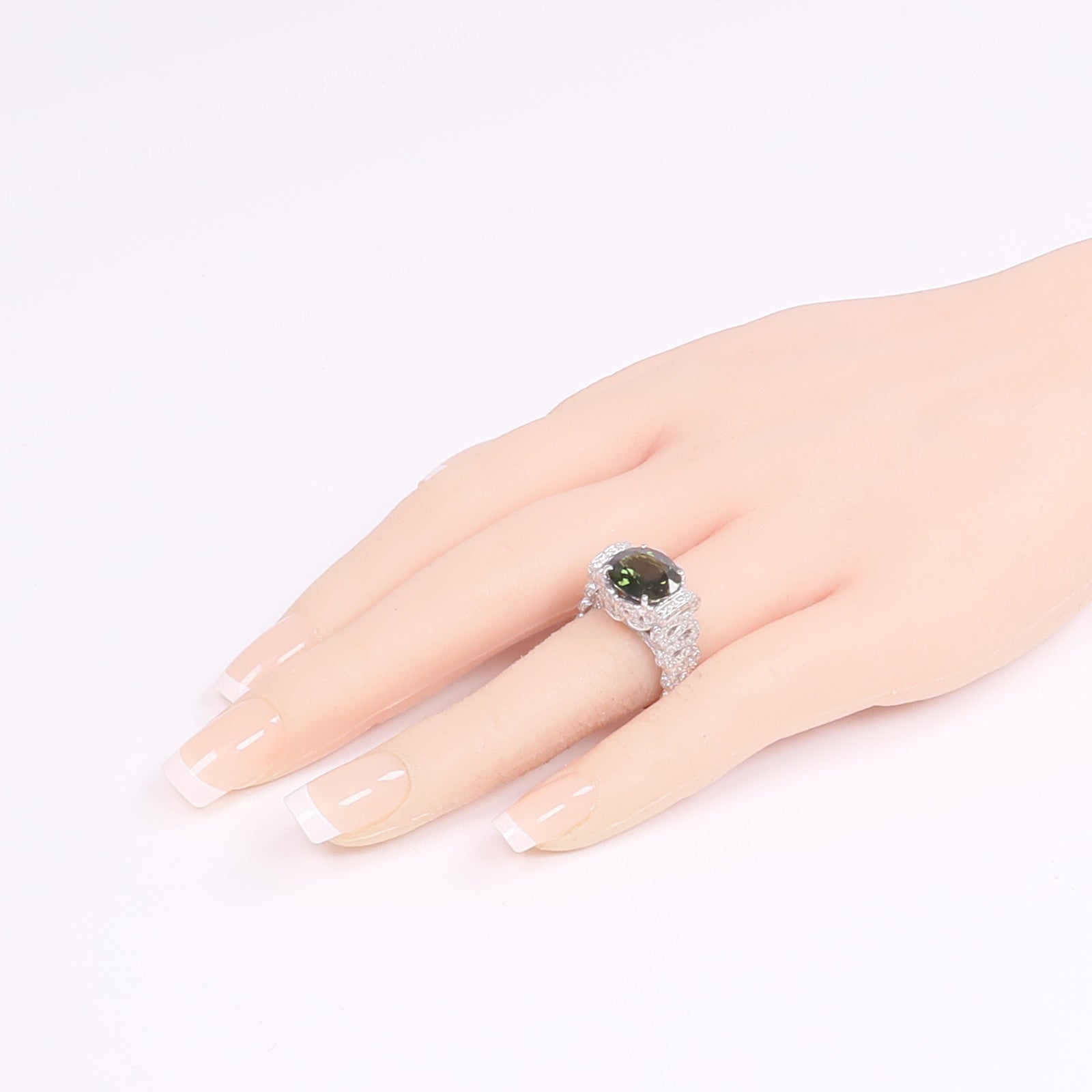 JEWELRY 18K白金Green Sapphire Diamond Ring綠色藍寶石/鑽石戒指US#6