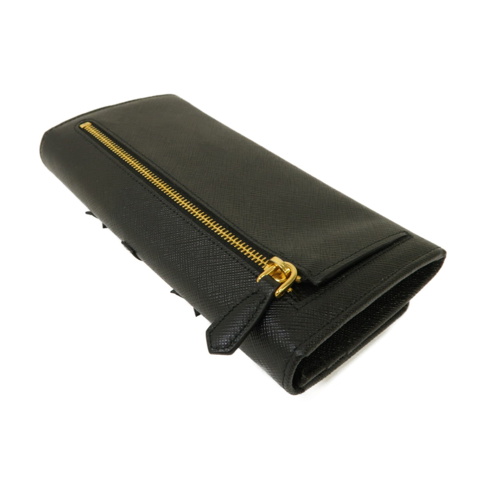 PRADA 牛皮皮革Long wallet金扣長錢包黒色