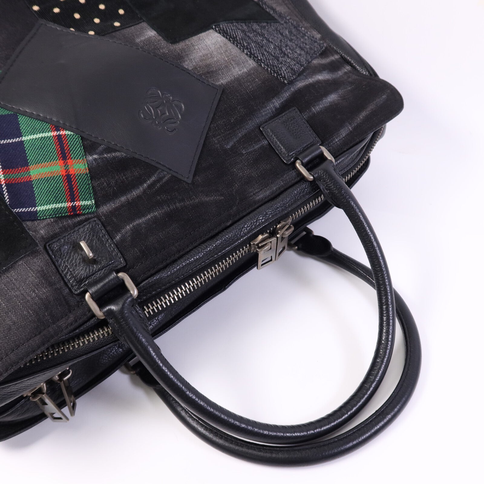 LOEWE 帆布Tote Bag銀扣肩背袋