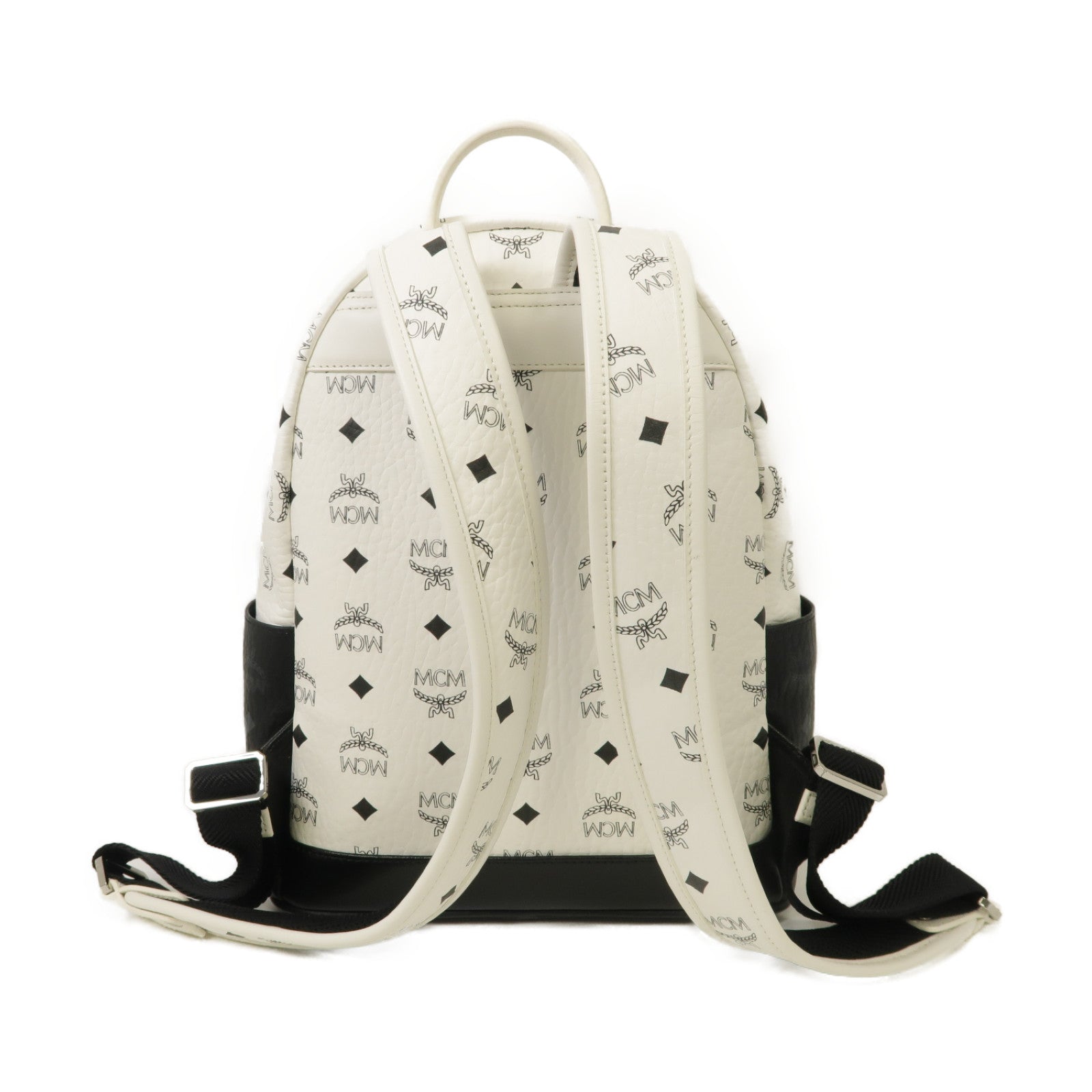 MCM 塗層帆布Backpack銀扣背包白色/黑色/棕色