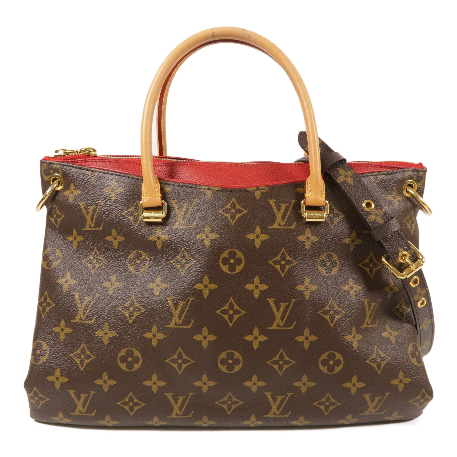LOUIS VUITTON LV GHW Pallas 2 Way Shoulder Handbag M41175 Monogram Brown/Red