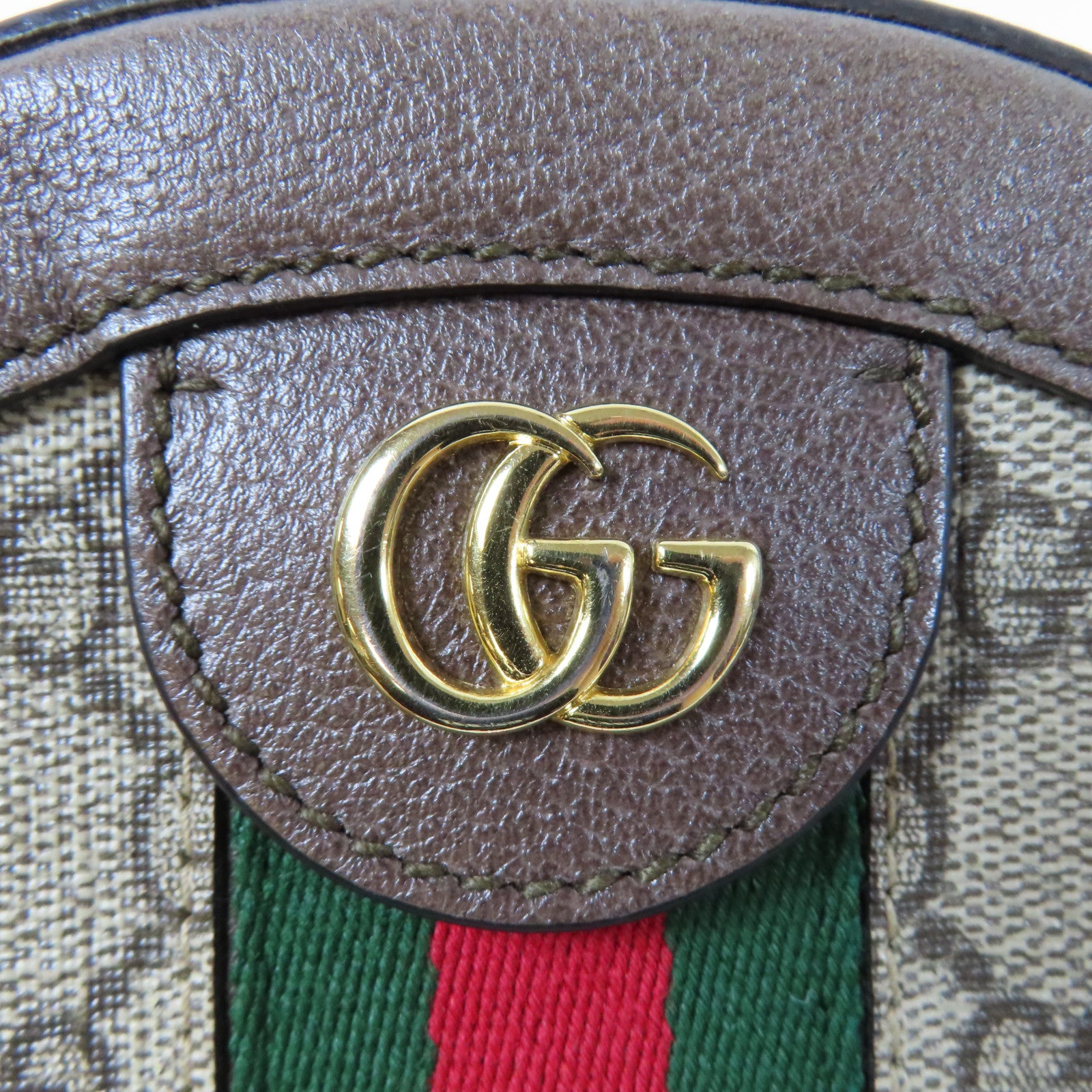 GUCCI 塗層帆布Ophidia GG Mini Round Shoulder Bag金扣鏈帶肩背袋啡色