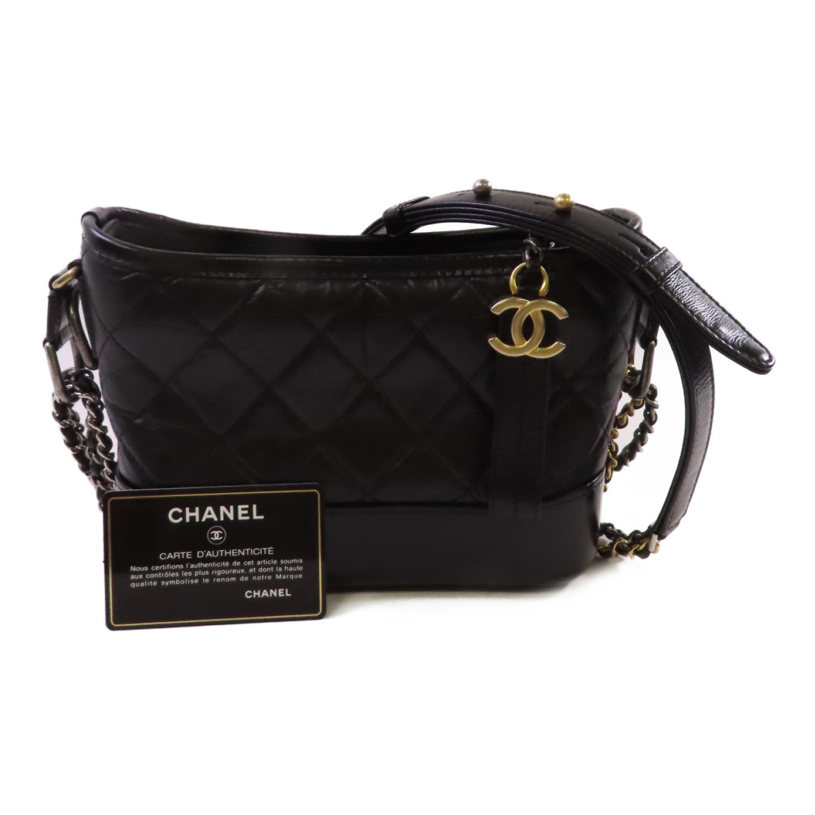 CHANEL 菱格牛皮皮革Gabrielle Small Chain Shoulder Bag鏈帶肩背袋黑色