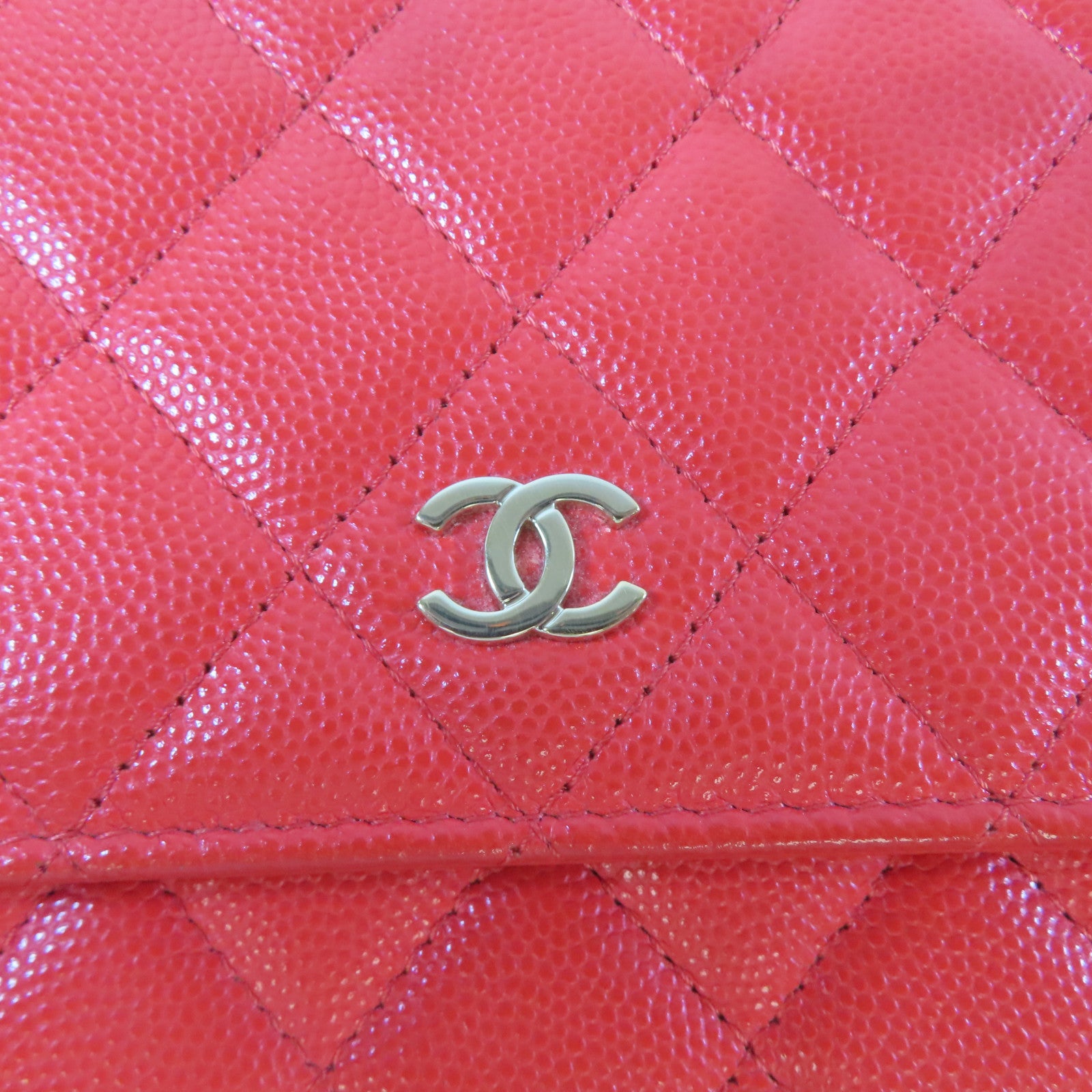 CHANEL 菱格Caviar皮革Chain Shoulder金扣鏈帶肩背袋紅色